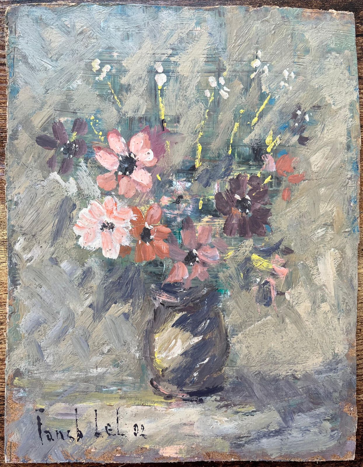 Fanch Lelfrench Impressionist Oil Painting Of Floral Still Life In Earthen Vase2002 photo furniture