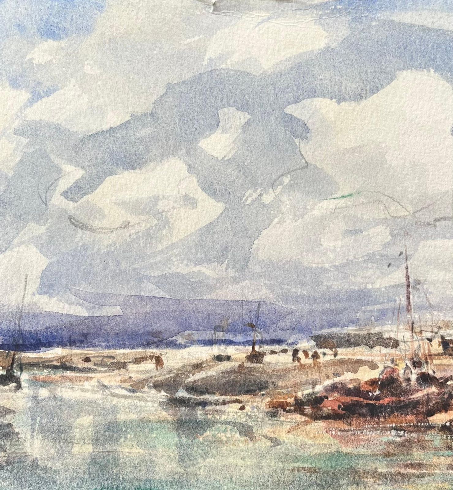 Maurice Mazeiliefrench Impressionist Watercolor Of A Harbor Scene With Boats Moored On The Shore photo Art