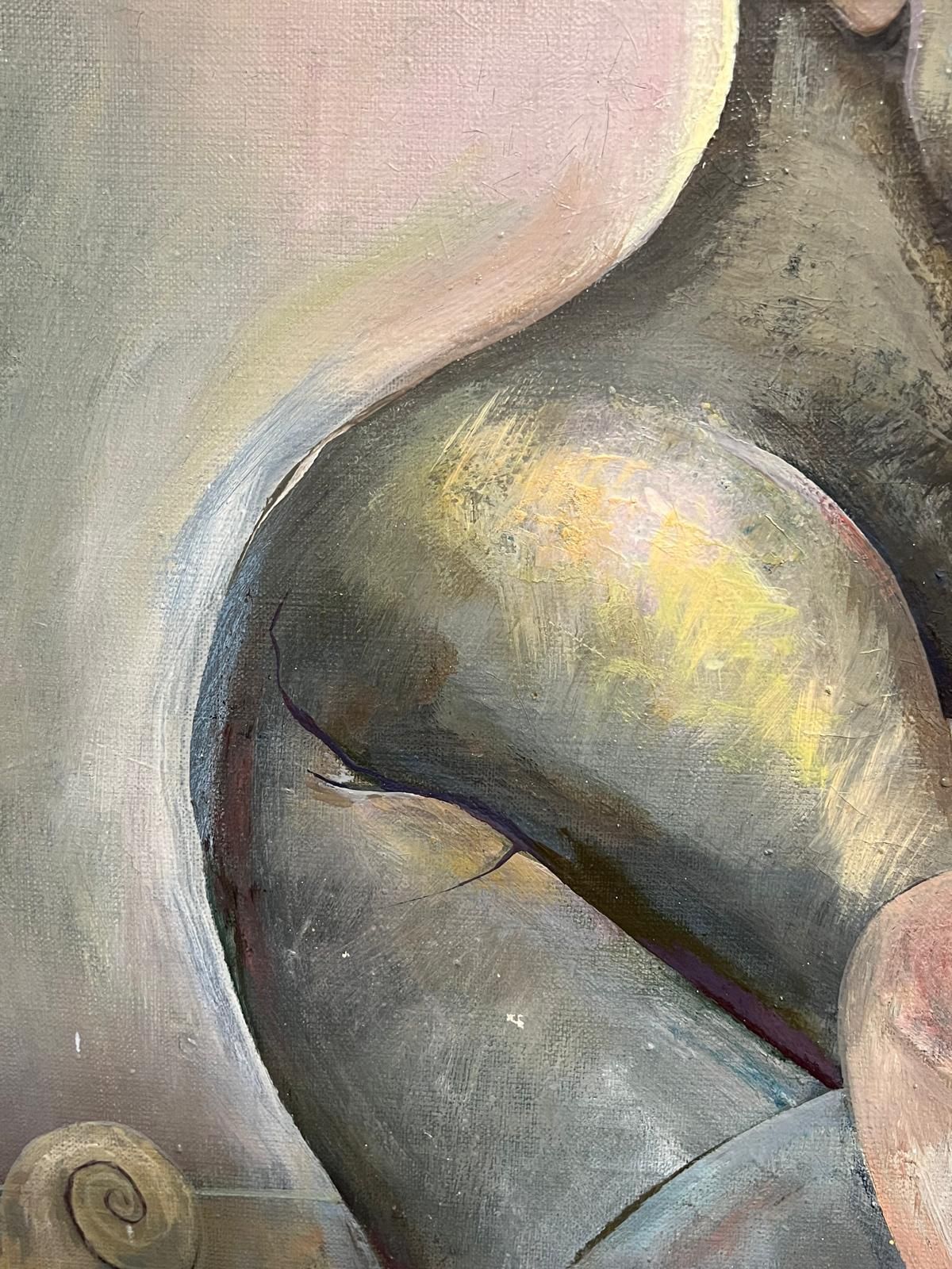 Russian Schoolrussian Modernist 20th Century Oil Painting Male Nudes In Embrace Abstractmid 20th Century photo vintage
