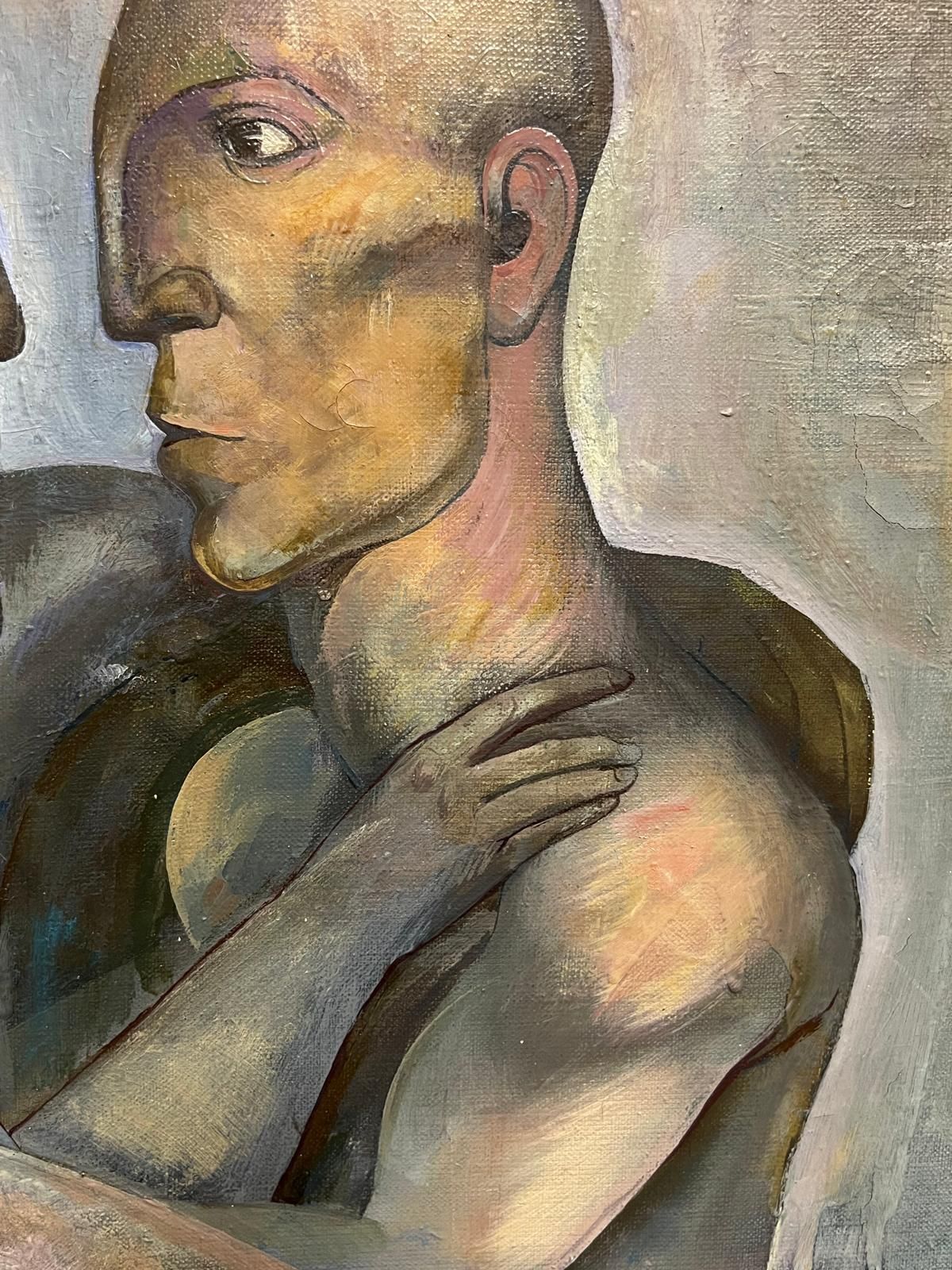 photo for sale Russian Schoolrussian Modernist 20th Century Oil Painting Male Nudes In Embrace Abstractmid 20th Century
