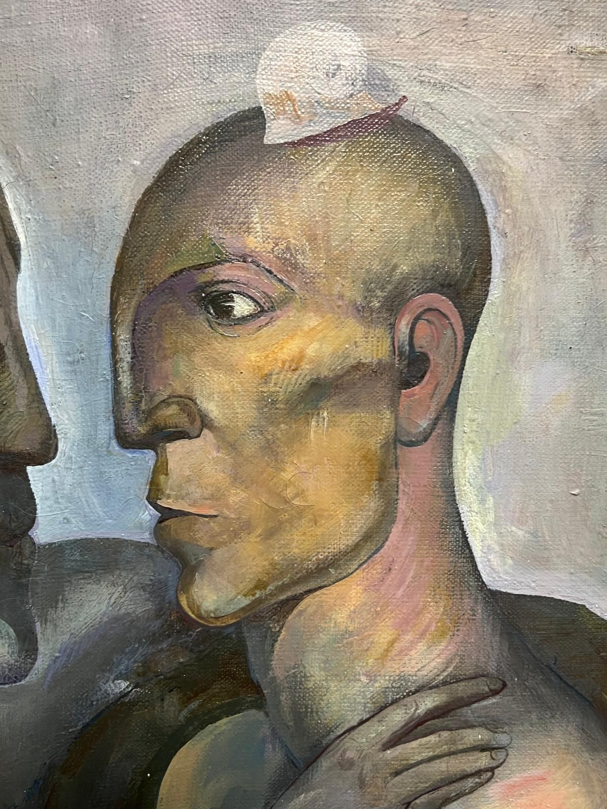 4843.0 Russian Schoolrussian Modernist 20th Century Oil Painting Male Nudes In Embrace Abstractmid 20th Century photo