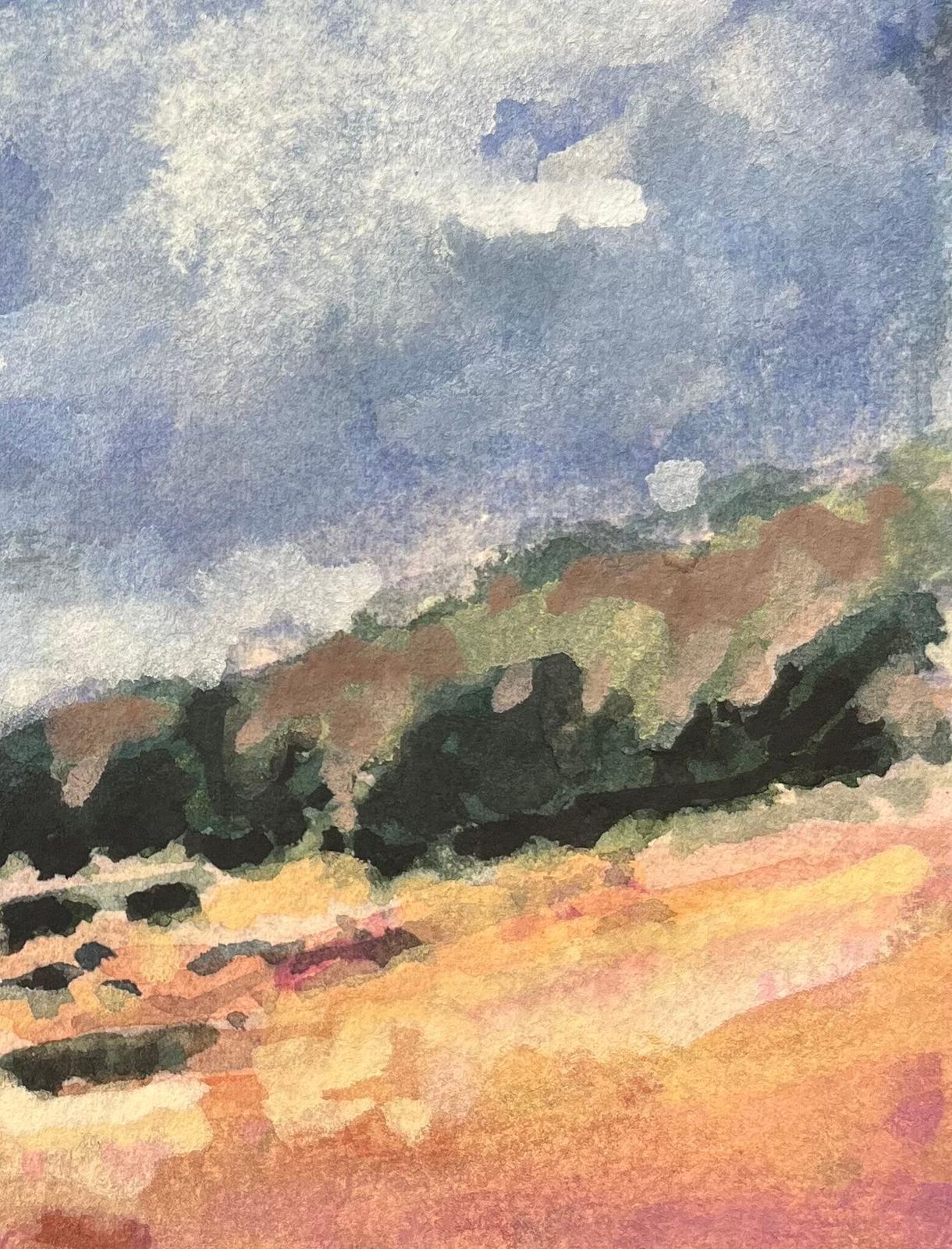Maurice Mazeiliefrench Impressionist Watercolor Of A Coastal Landscape With Rolling Hills photo for sale