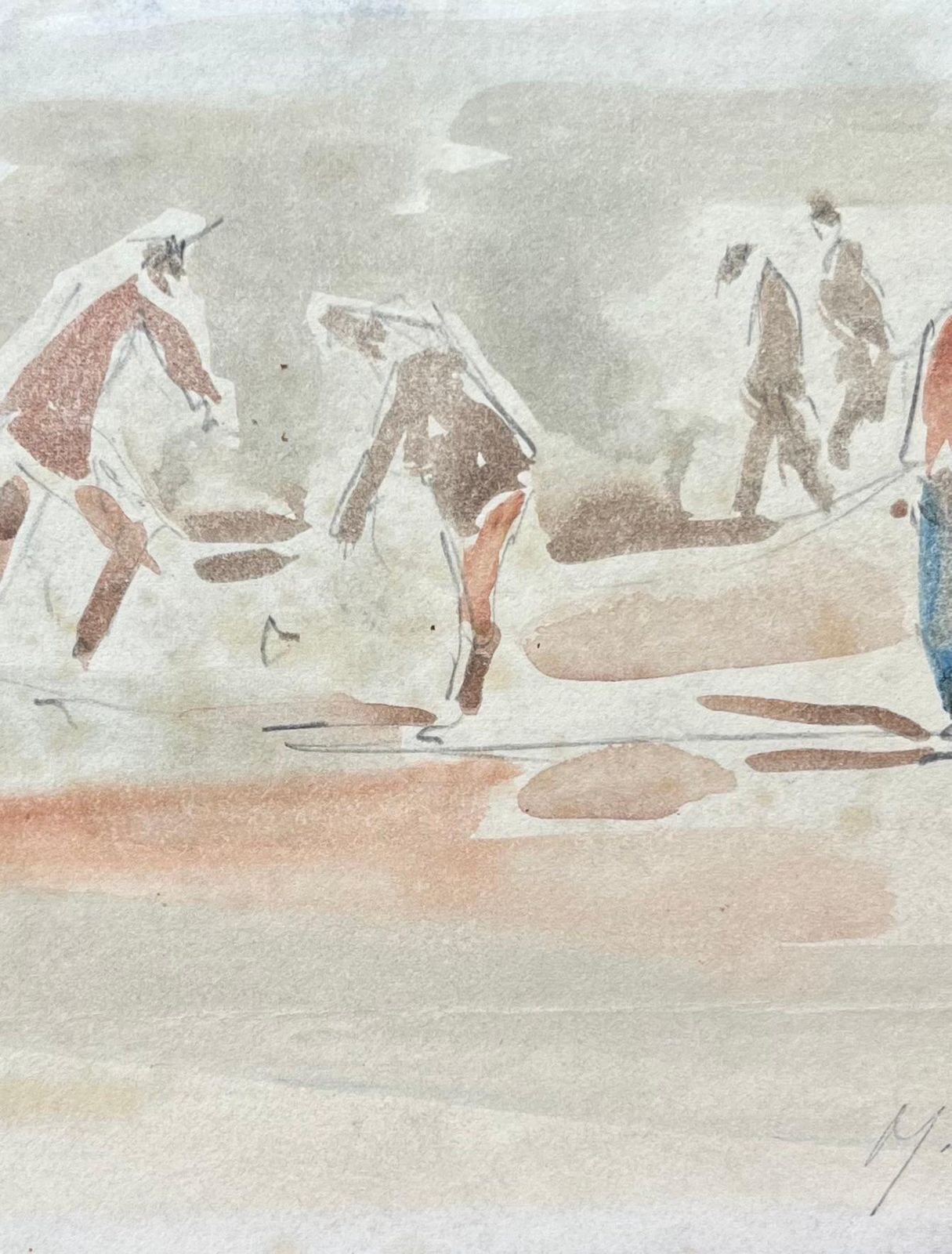 Maurice Mazeiliefrench Impressionist Watercolor Of Beachgoers At Leisure photo Art