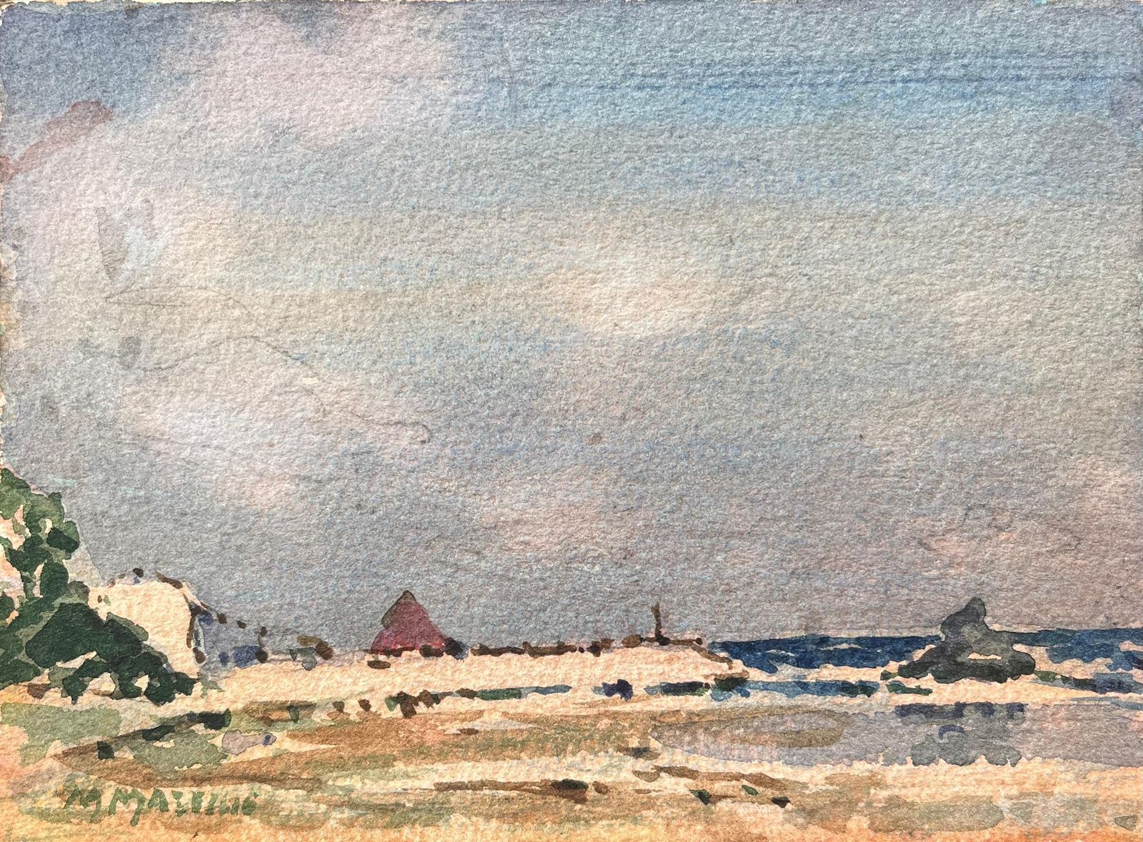 Maurice Mazeiliefrench Impressionist Watercolor Of A Tranquil Coastal Scene