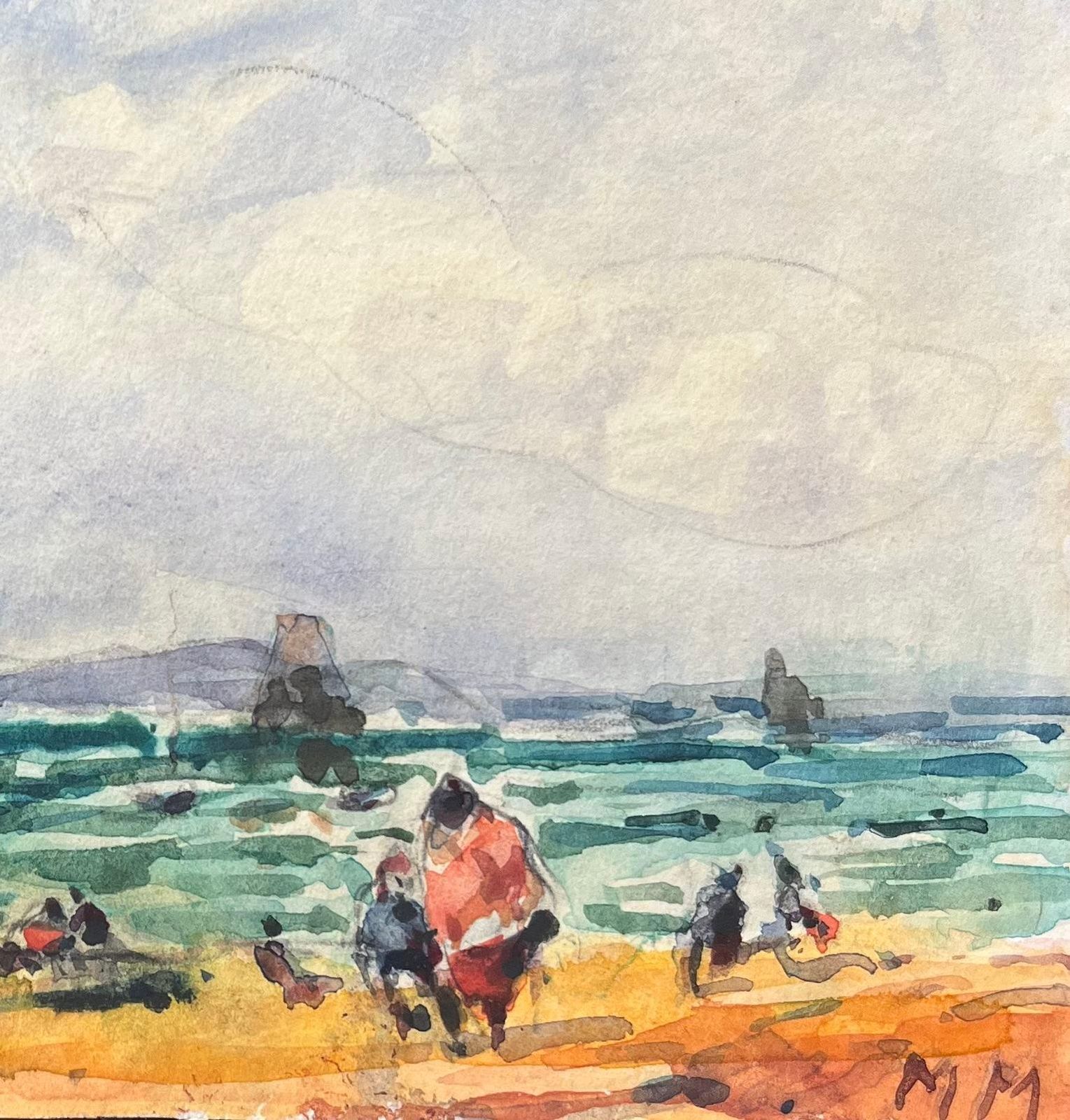 Maurice Mazeiliefrench Impressionist Watercolor Of A Coastal Scene With Rocky Shoreline photo for sale