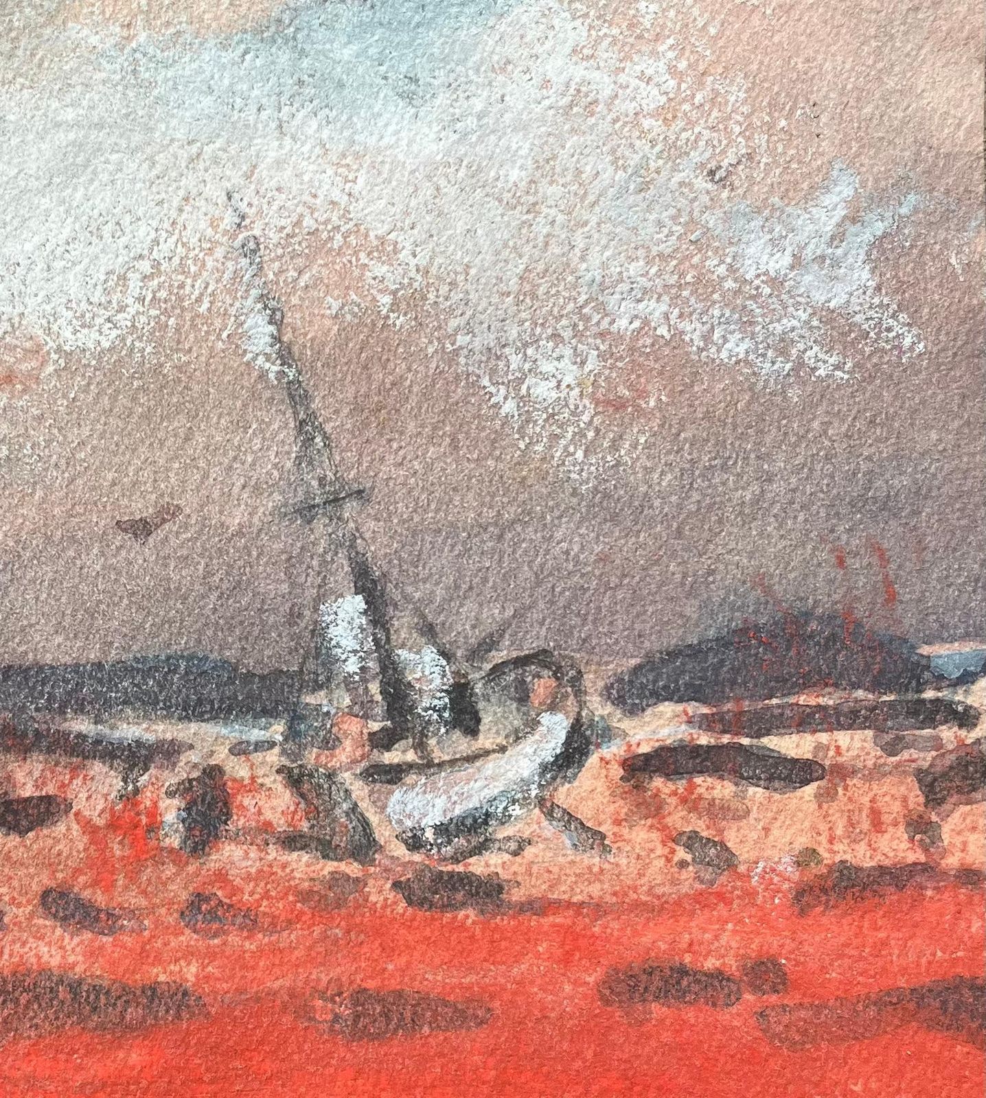 Maurice Mazeiliefrench Impressionist Watercolor Of Coastal Scene Of A Beached Sailboat photo for sale