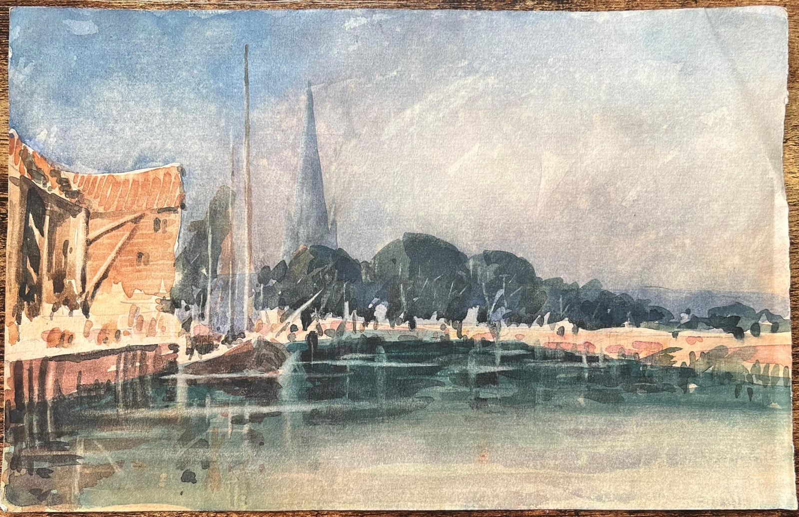 Maurice Mazeiliefrench Impressionist Watercolor Of A Riverside Scene With Cathedral Spire photo furniture