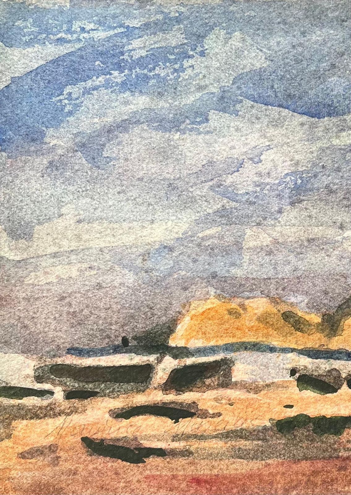 Maurice Mazeiliefrench Impressionist Watercolor Of Figures Taking A Cliffside Beach Stroll photo 225.0
