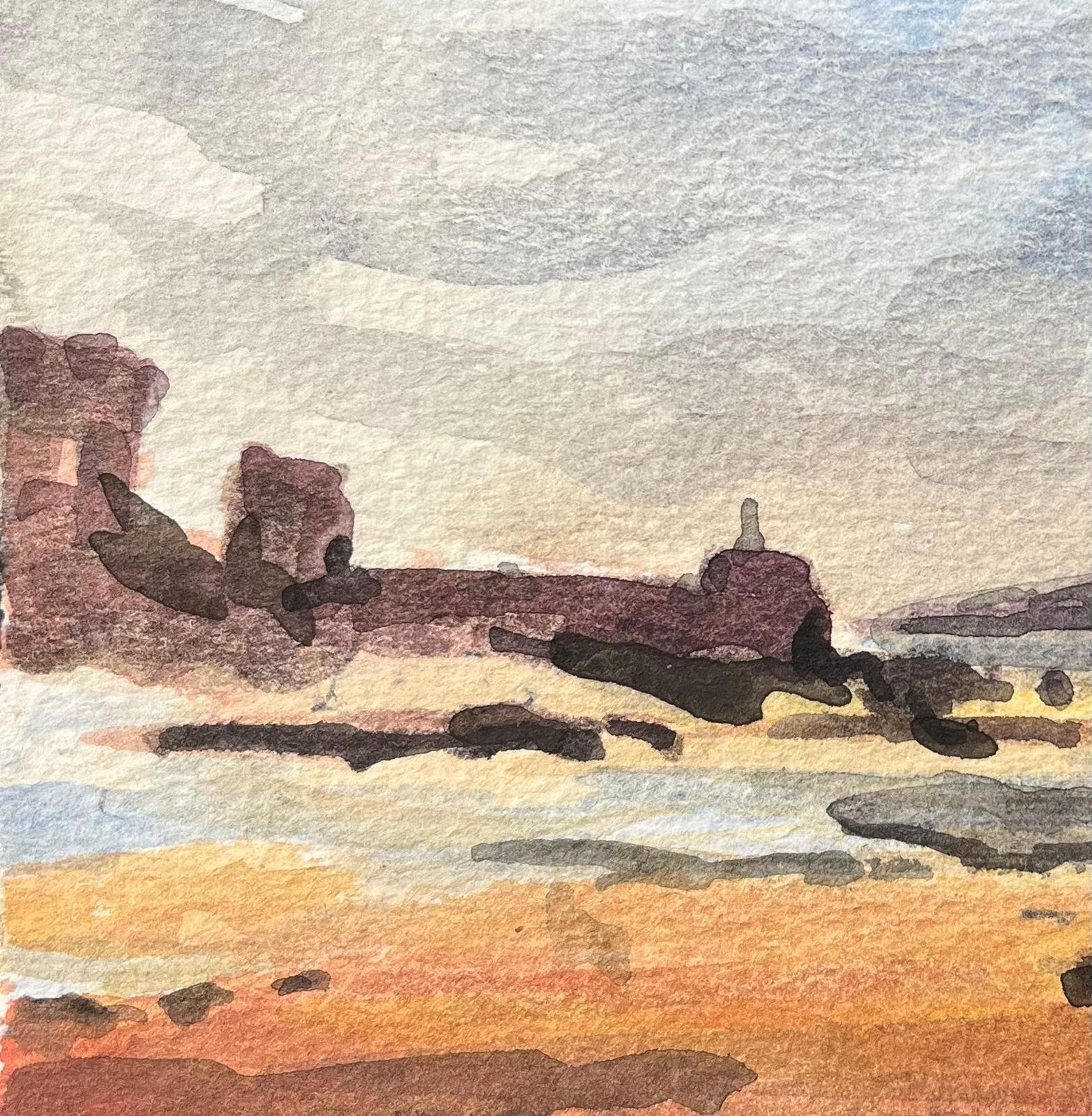 Maurice Mazeiliefrench Impressionist Watercolor Of A Coastal Landscape At Low Tide photo Art