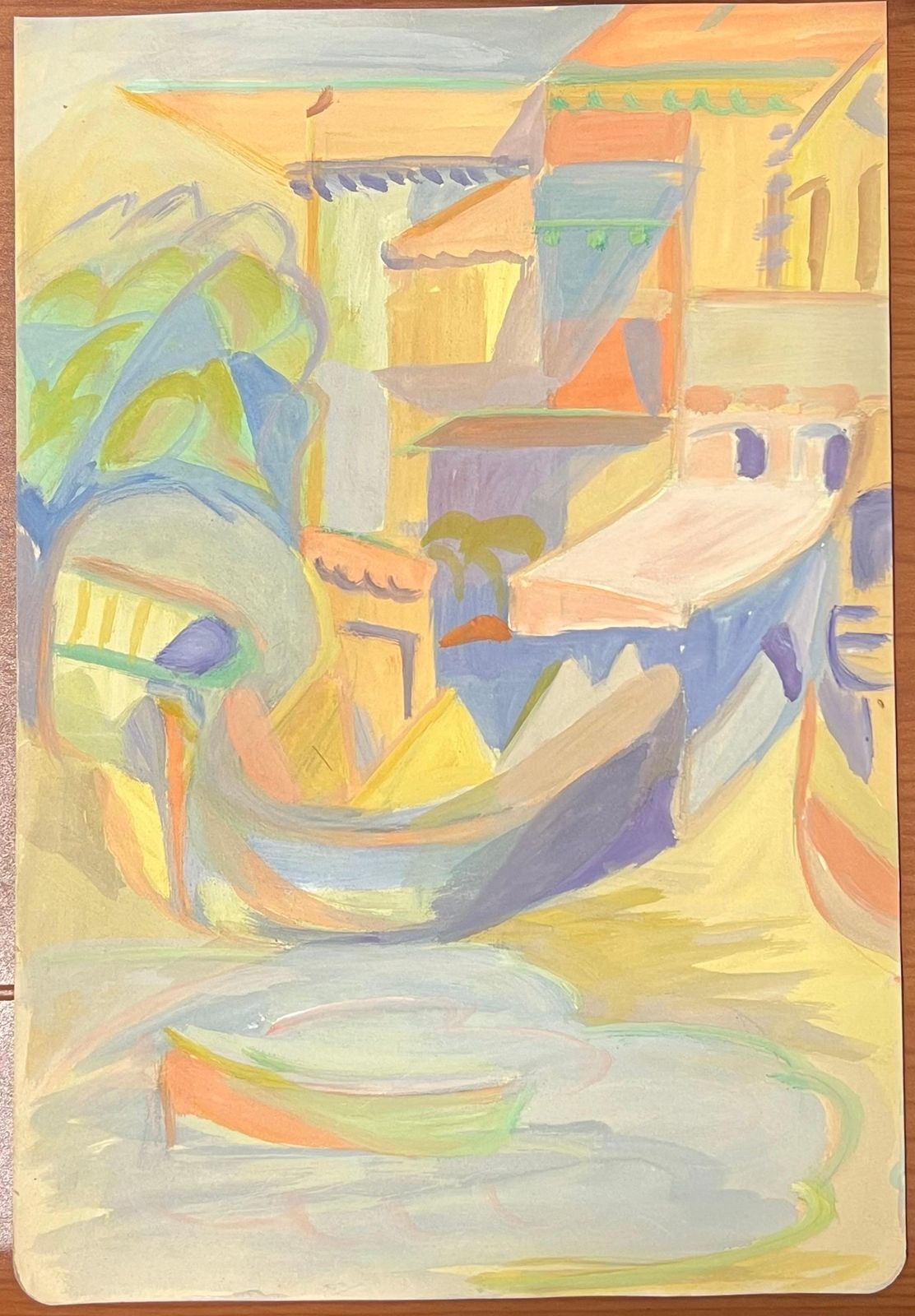 Suzanne Vattiercolorful Abstract Mediterranean Scene With Vibrant Architecture And Boat1970's photo furniture
