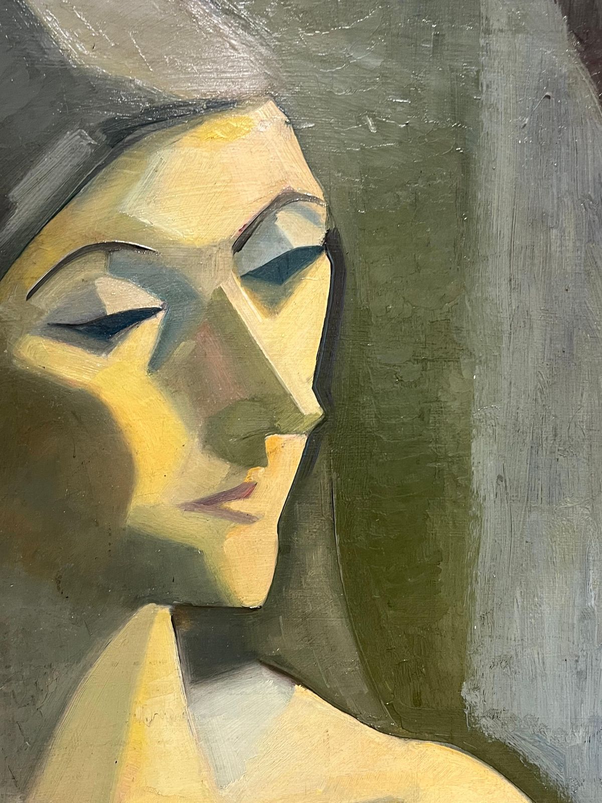 French Schoolmid Century Modernist Portrait Of A Woman In Muted Tones 1950's French Paintingmid 20th Century photo Art