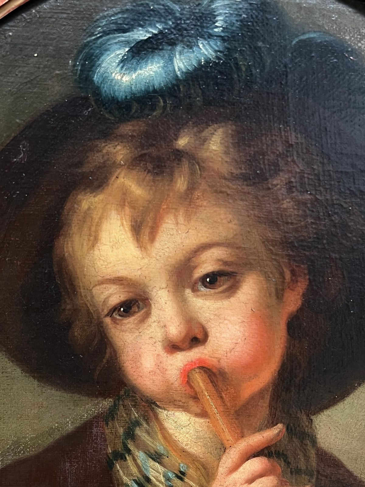 French Schoolfrench Rococo 18th Century Portrait Young Boy Playing A Flute Oval Oil Painting18th photo Art