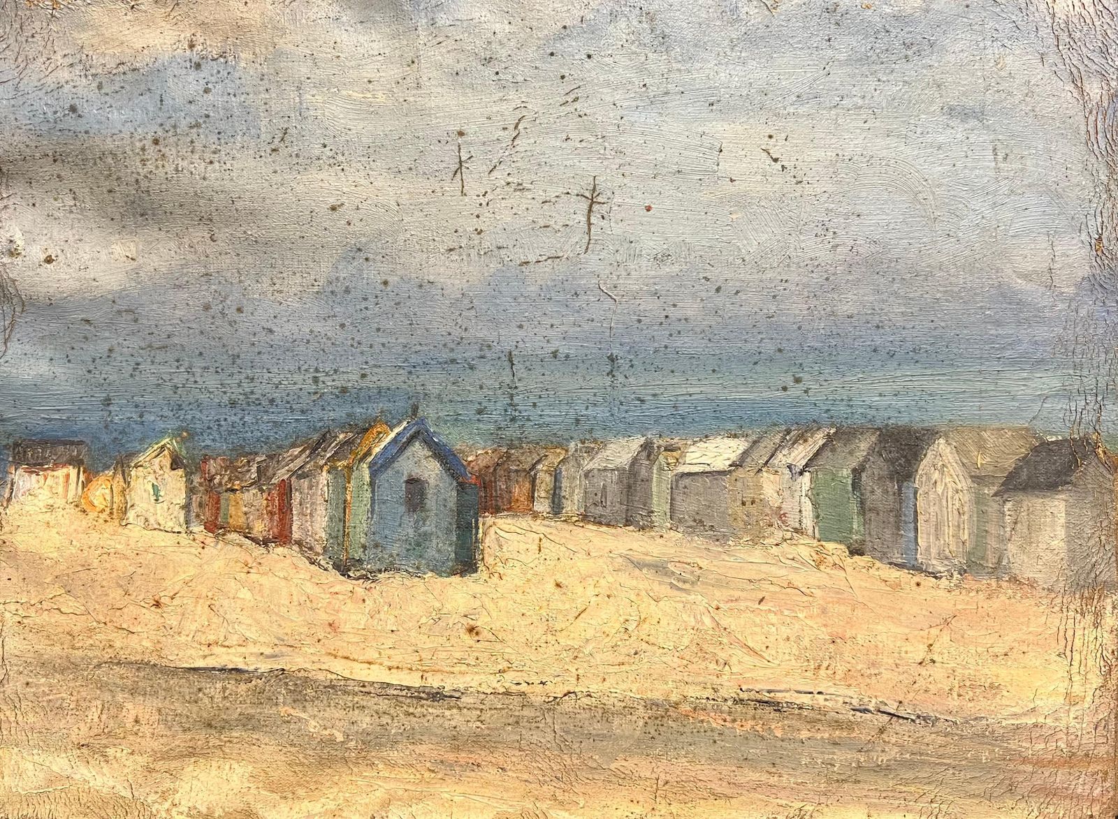 Simone Forgevintage Coastal Scene With Weathered Beach Huts Along A Sandy Shoreline19th Century