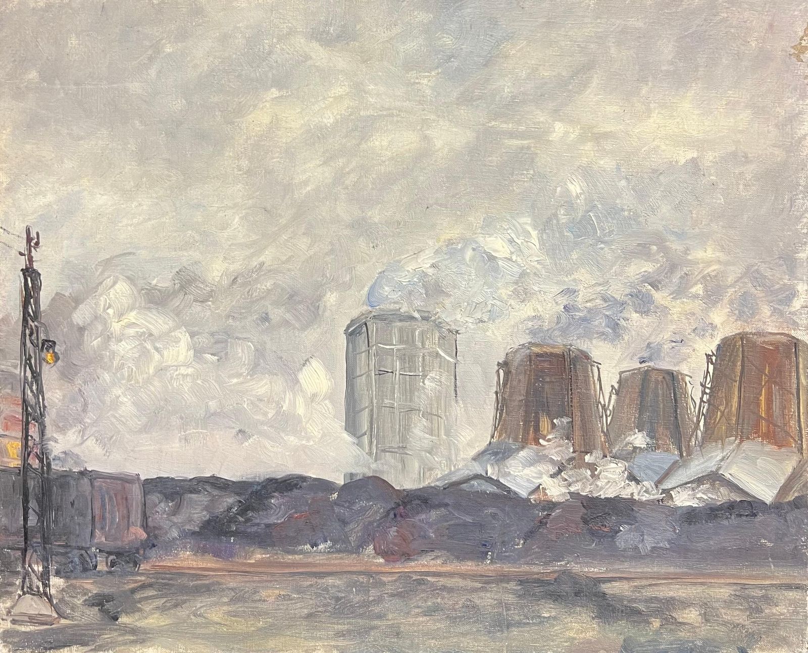 Simone Forgeindustrial Landscape With Smokestacks And Cooling Towers Under A Cloudy Sky19th Century