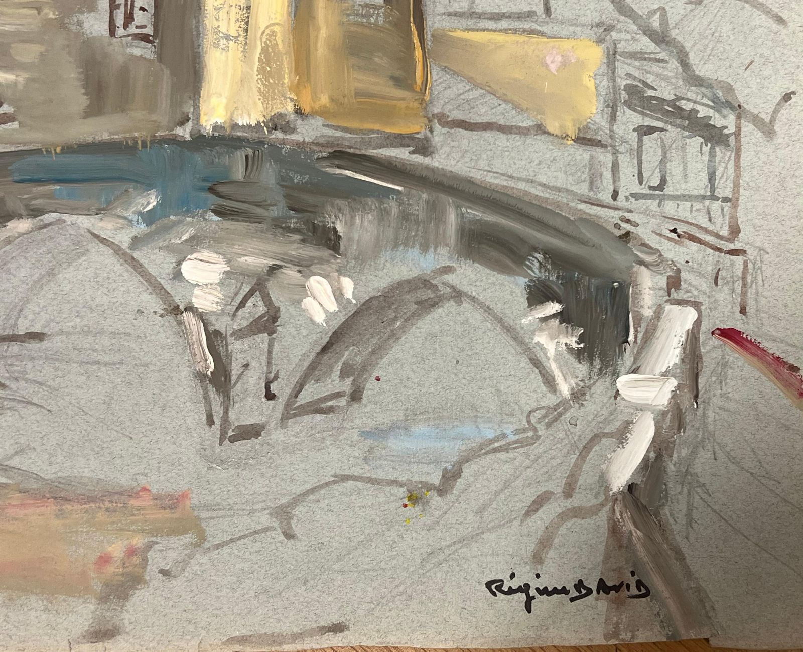 Regine Davidimpressionistic Depiction Of A Quaint French Village Scene With Stone Bridge1950's photo vinterior