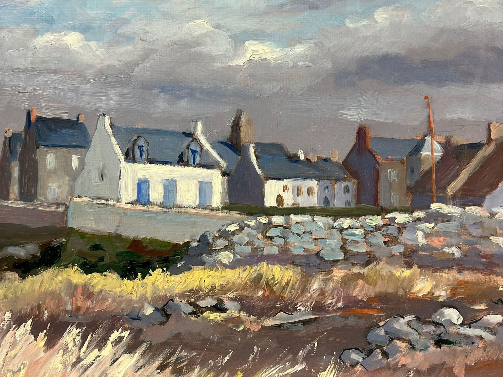 Georges Bordonovemoody Seaside Village French Landscape With Stormy Sky And Windswept Grasses1997 photo buy