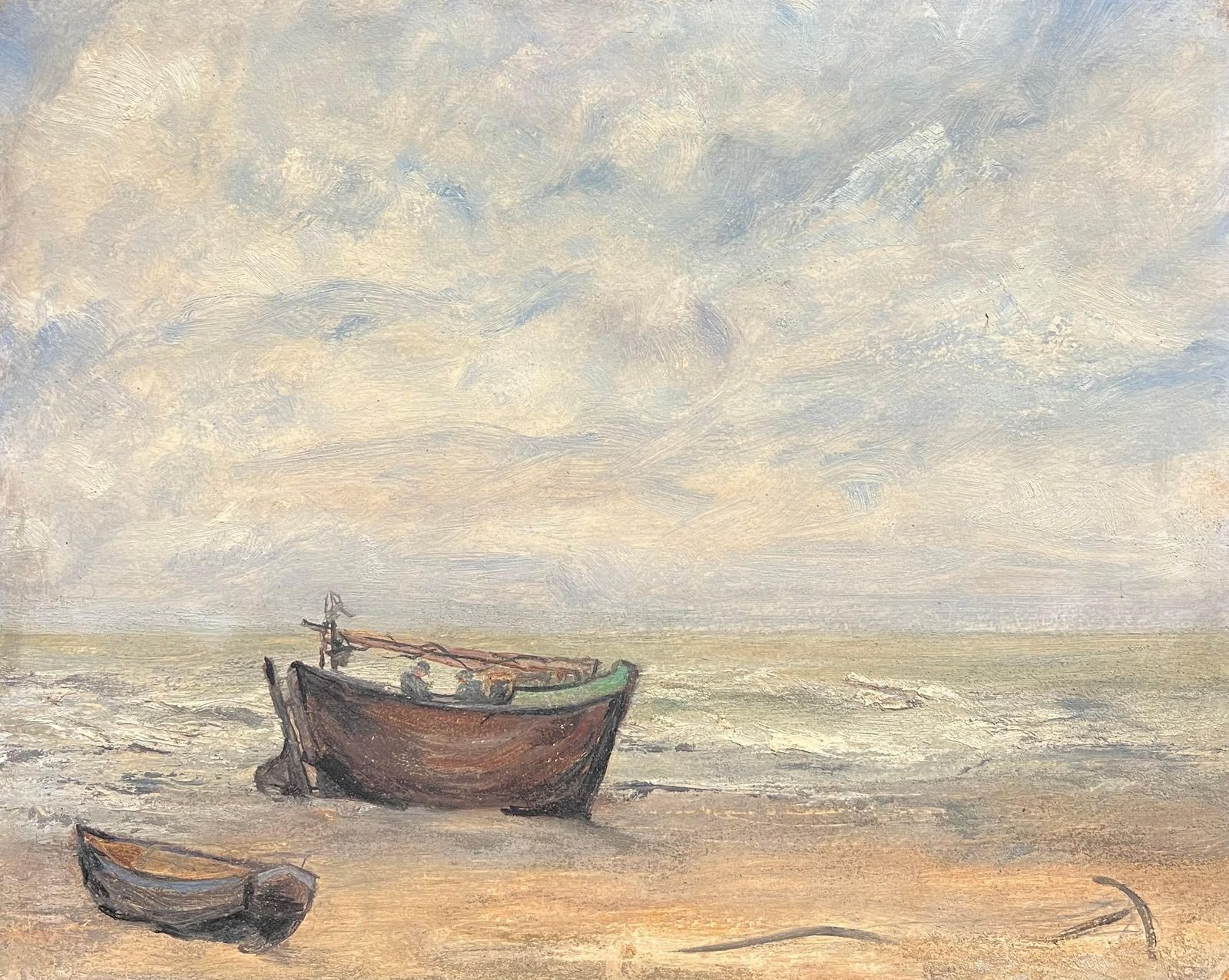 Simone Forge1930's French Impressionist Tranquil Coastal Scene With Weathered Fishing Boats19th Century