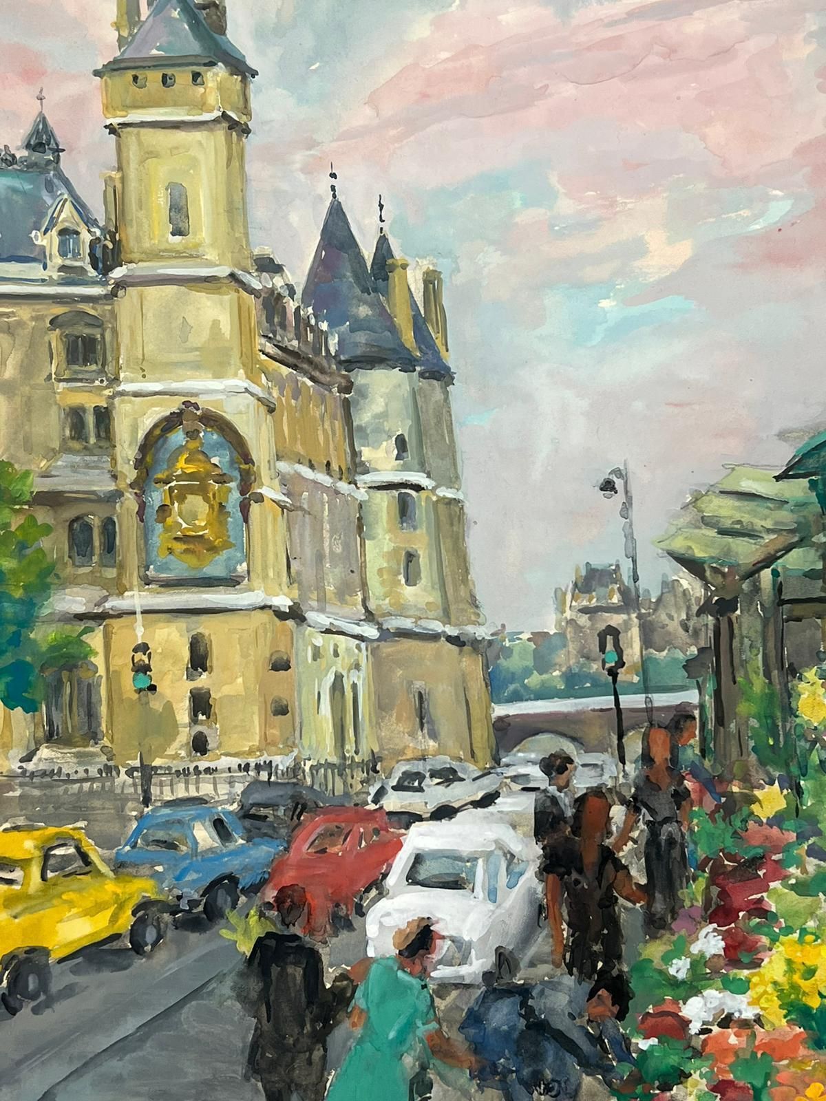 Regine Davidcharming Parisian Street Scene With Flower Market And Historic Architecture1950's photo vinterior
