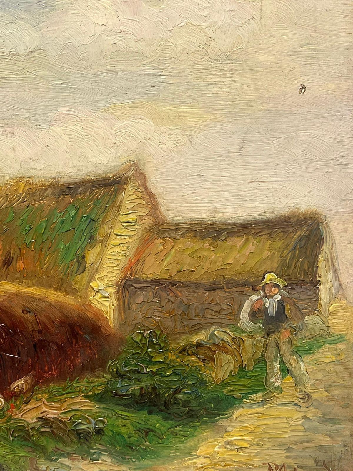 Paul Molinardlife In A Rustic Village Antique French Impressionist Oil Painting photo vinterior