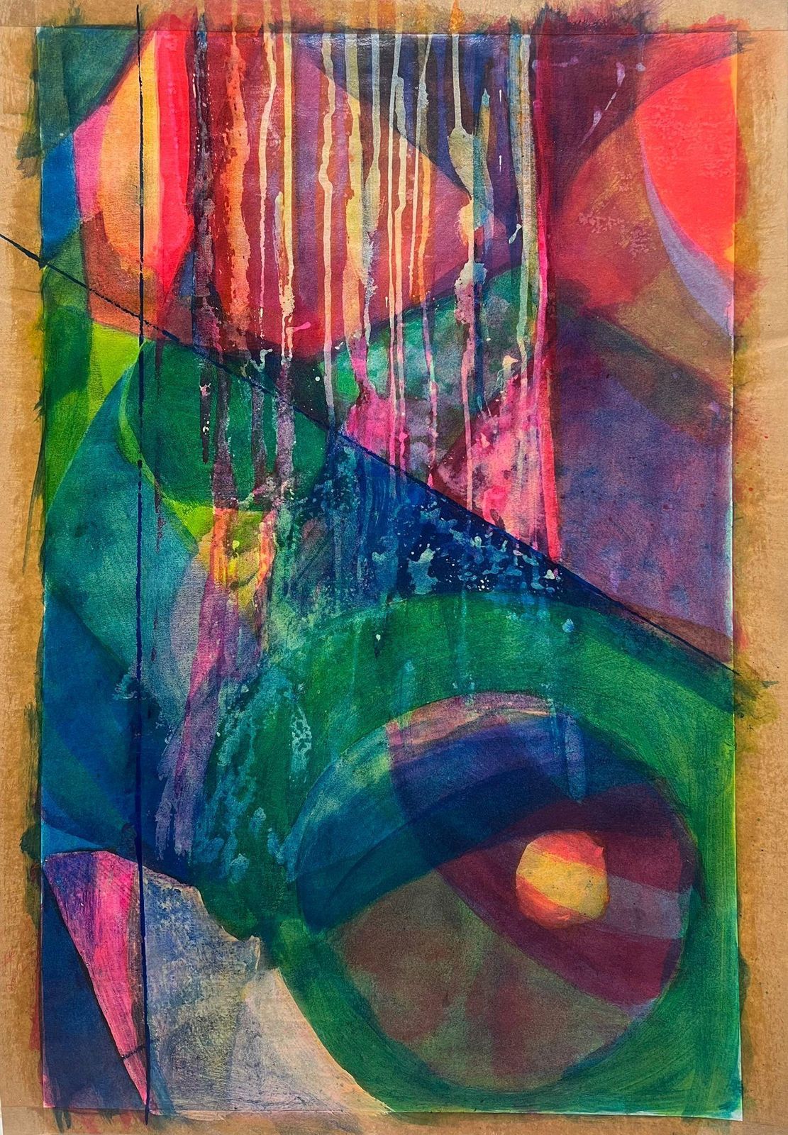 French Schoolvibrant Abstract Painting With Richly Layered Colors Bold Geometric Shapesmid 20th Century