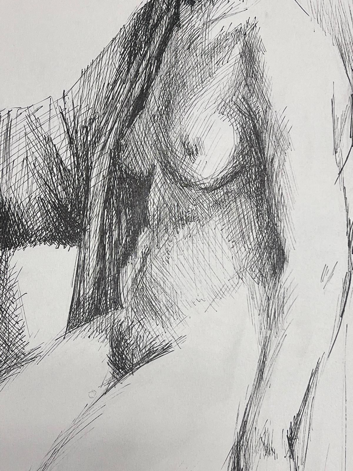 Josine Vignonexpressive Pen And Ink Drawing Of A Seated Nude Woman French Sketch1950s photo Art