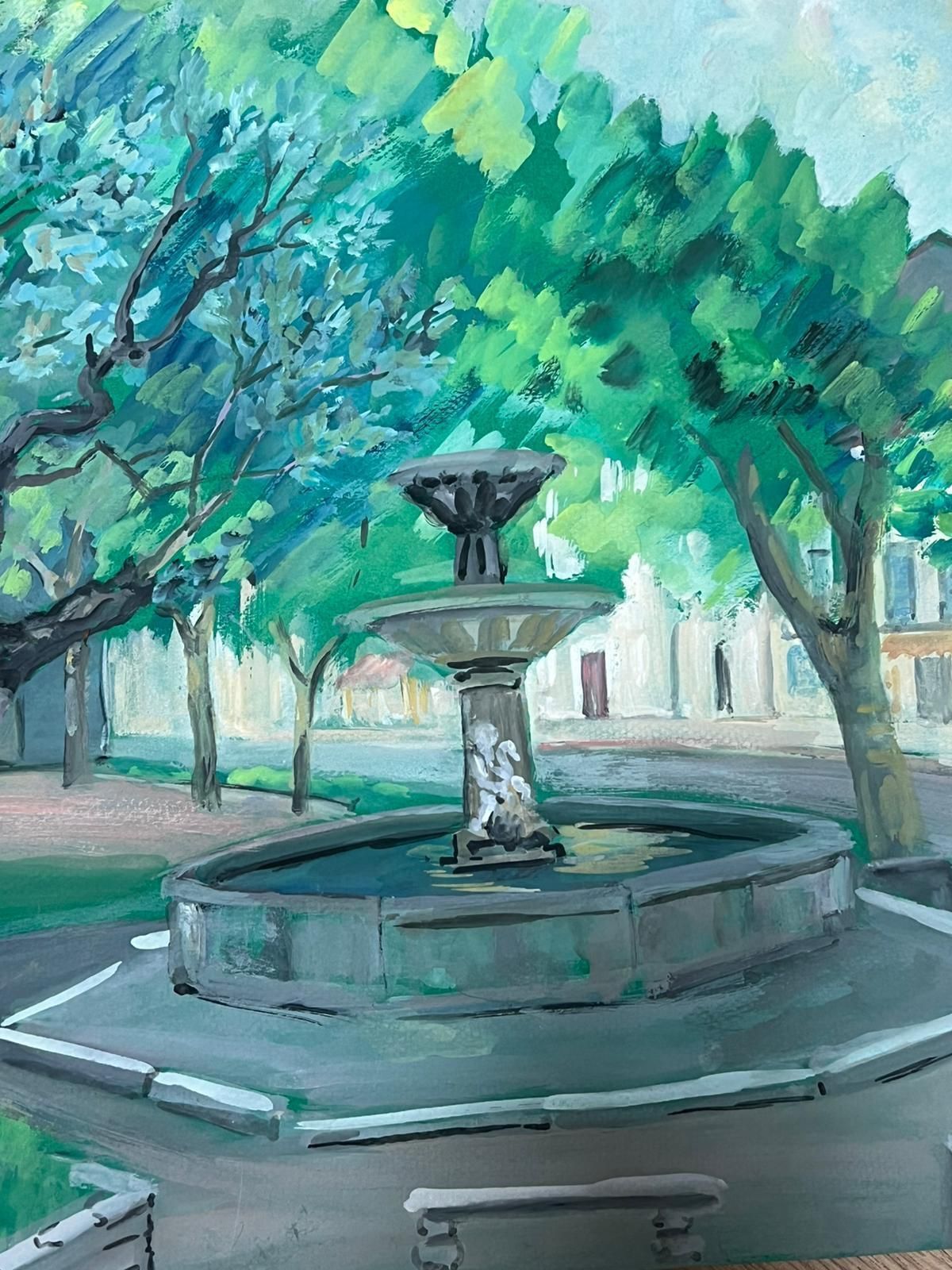 Regine Davidvillage Square With Majestic Olive Tree And Elegant Fountain Provincial Life1950's photo Art