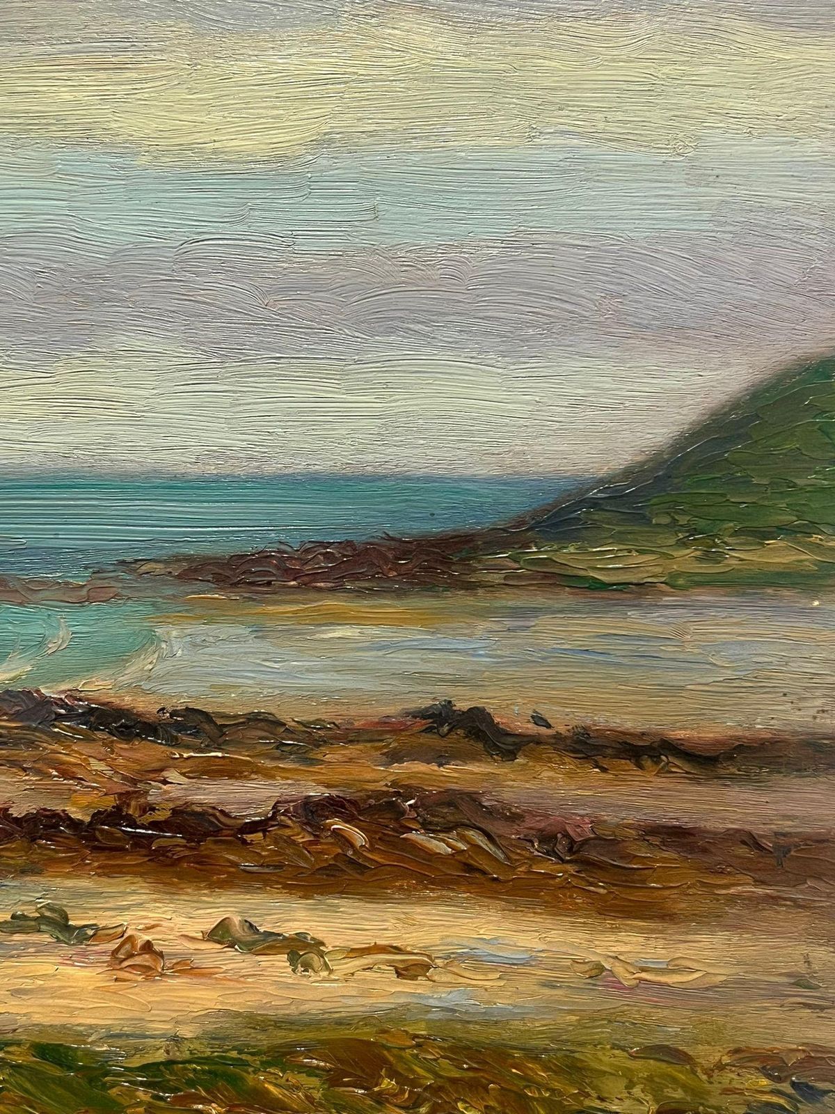 Paul Molinard1900's French Impressionist Oil Painting Blue Coastline Rocky Shores20th Century photo 845.0