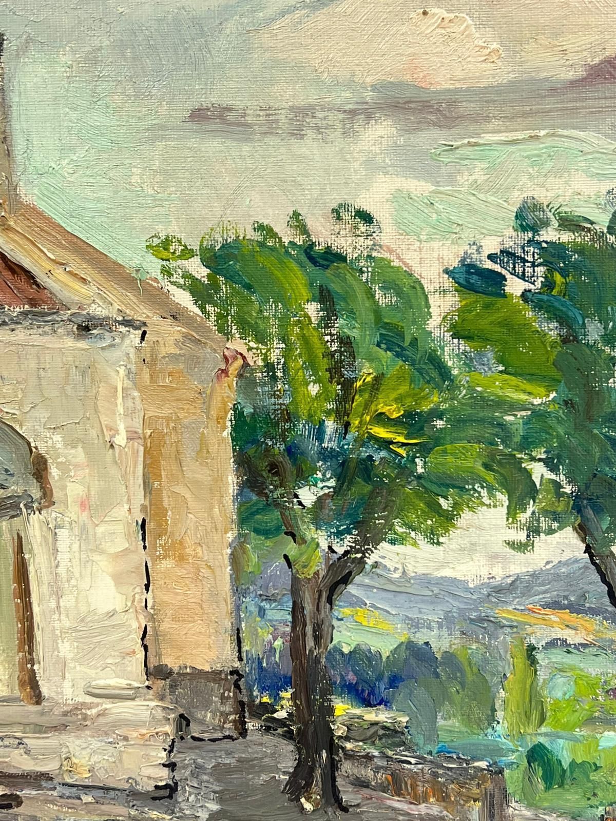 Regine Davidrustic Mediterranean Church With Red Tiled Roof And Arched Facade Landscape1950's photo for sale