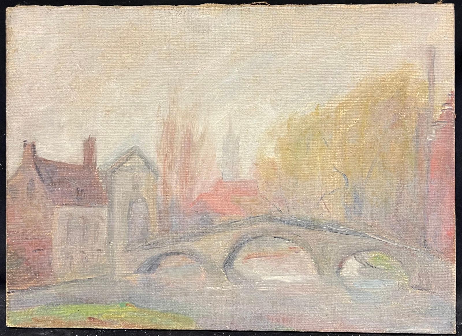 Simone Forge1930's French Impressionist Rendered Bridge Scene With Hazy Autumn Trees19th Century photo furniture