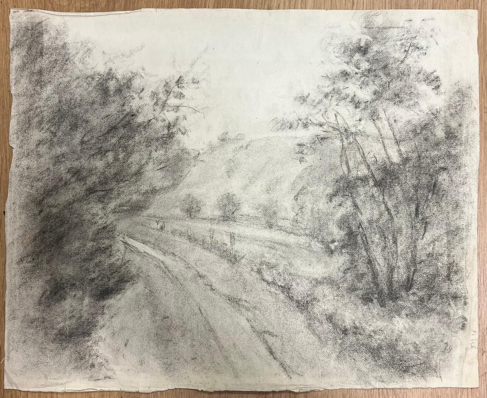 Regine Davidmisty Country Road Through Woodland Atmospheric Charcoal Landscape1957 photo furniture