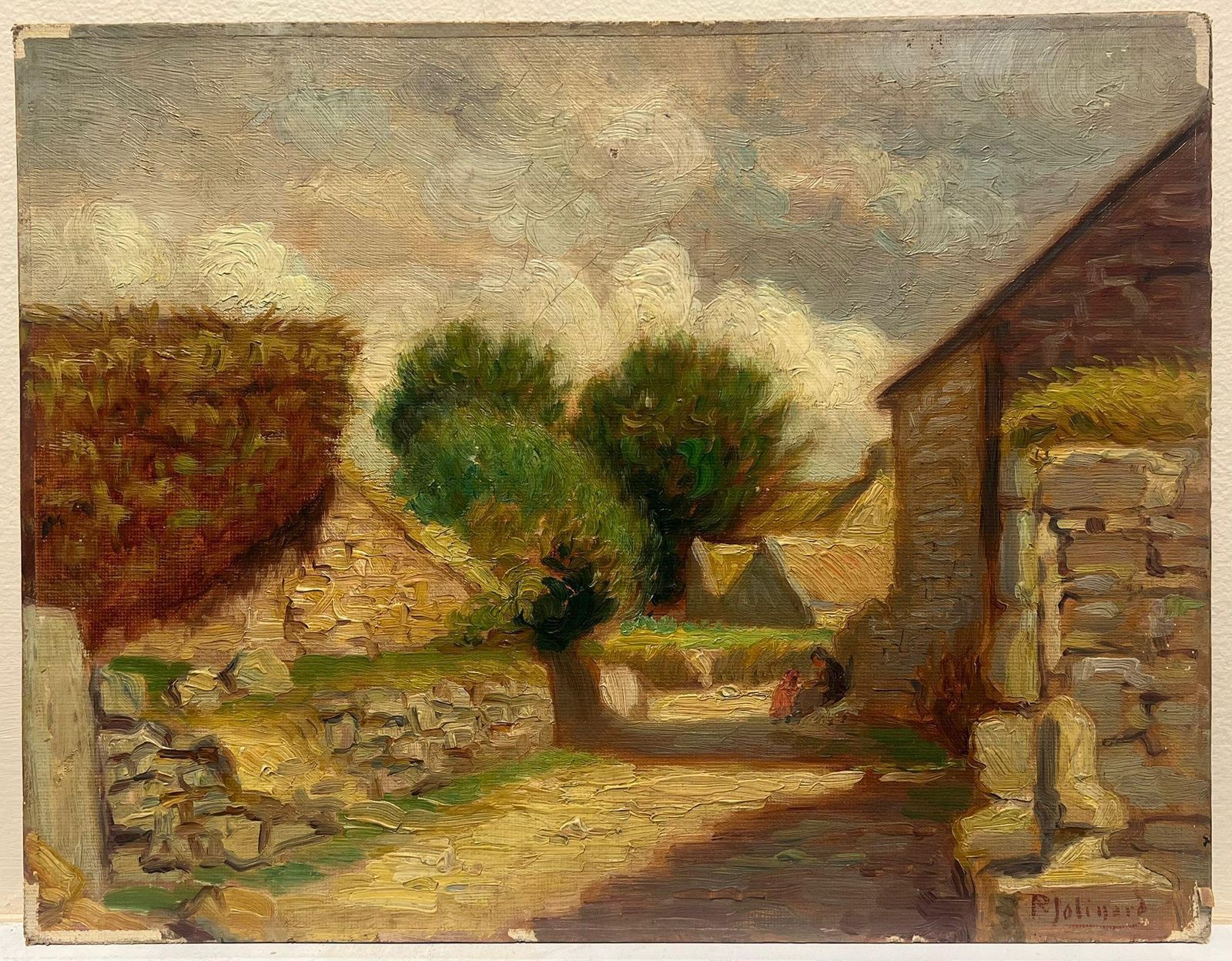 Paul Molinardsunlit Village Pathway Vintage French Oil Painting Rural Old Buildingsmid 20th Century photo furniture
