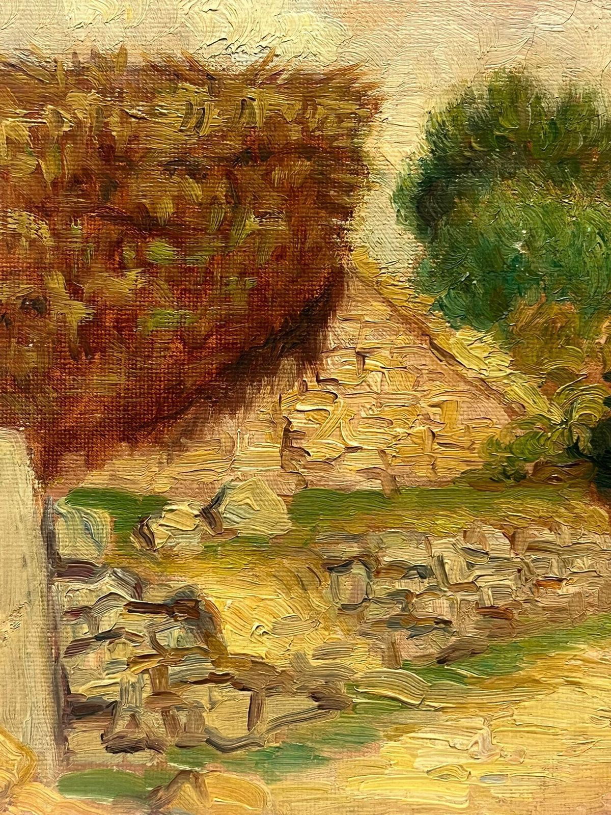 Paul Molinardsunlit Village Pathway Vintage French Oil Painting Rural Old Buildingsmid 20th Century photo vinterior