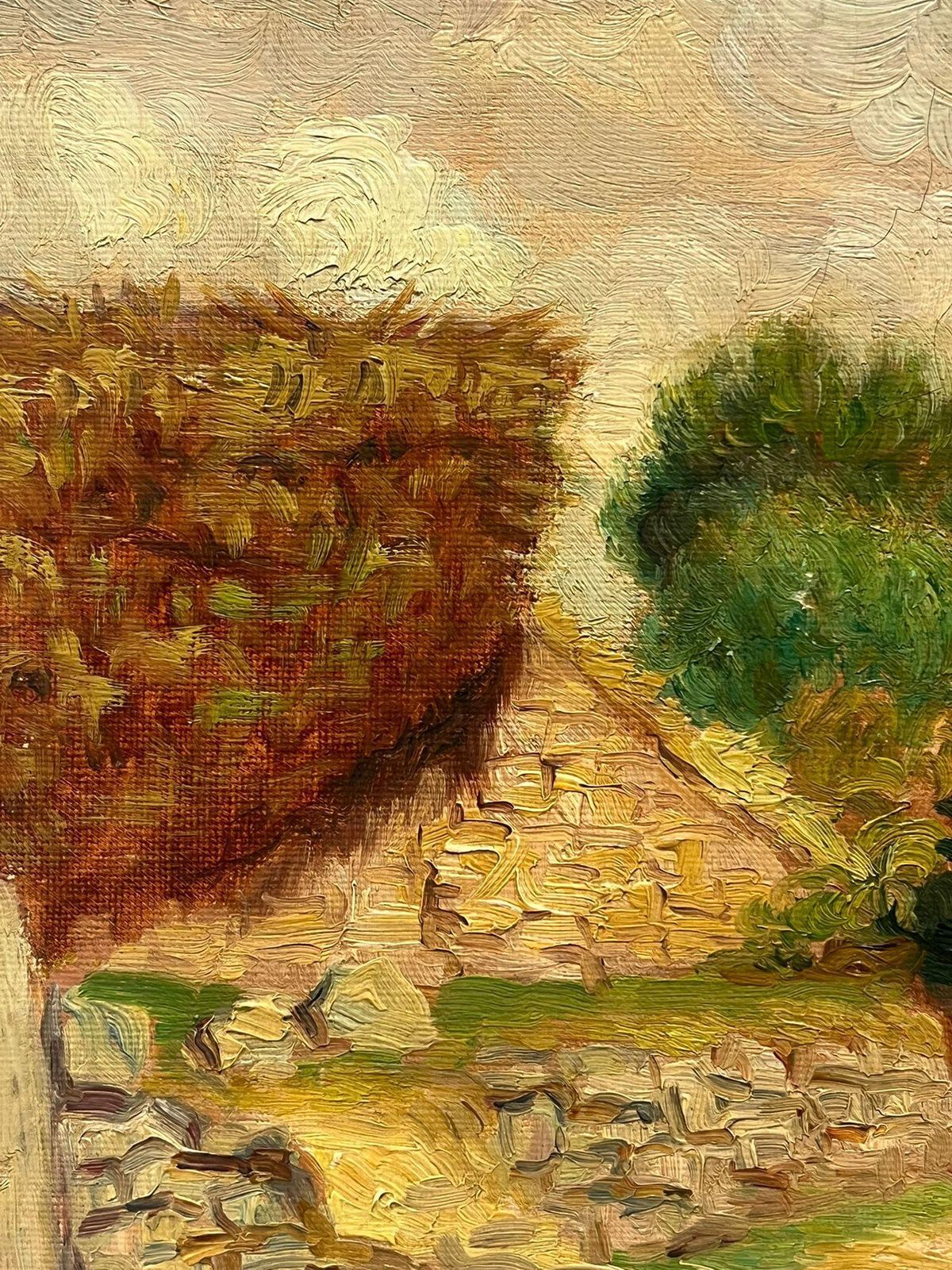 Paul Molinardsunlit Village Pathway Vintage French Oil Painting Rural Old Buildingsmid 20th Century photo buy