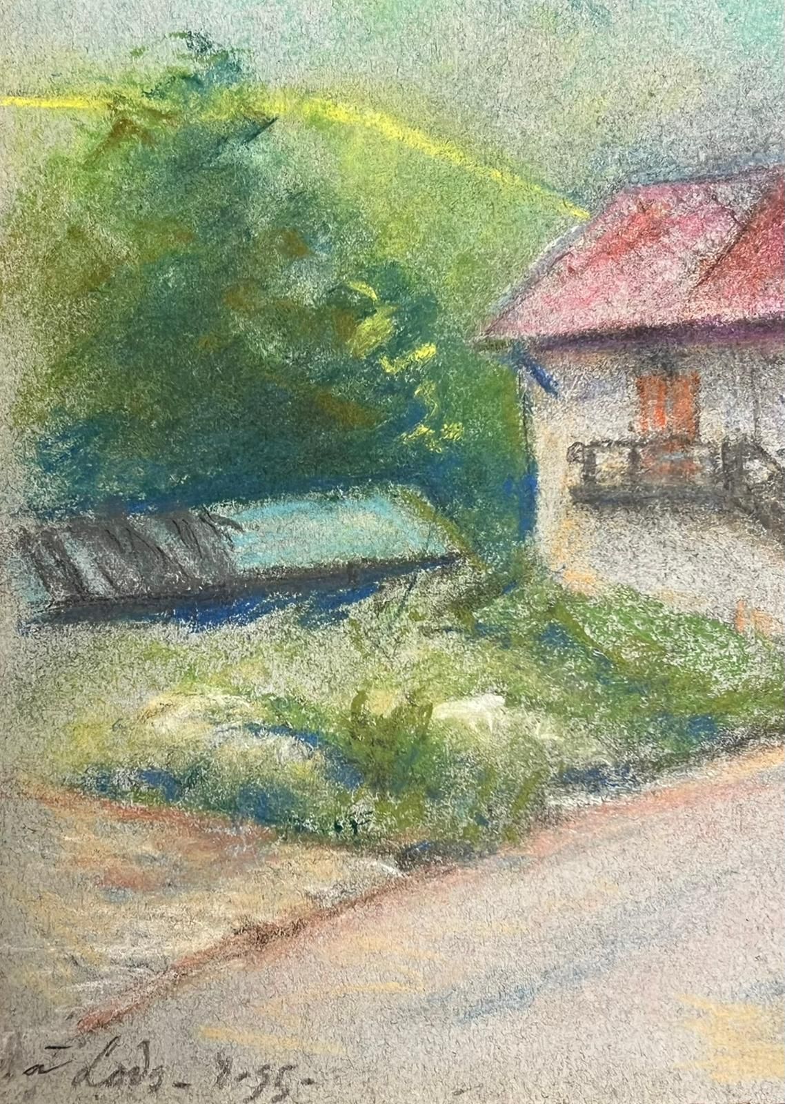 Regine Davidcharming Village Road Leading To A Rustic House With Red Roof And Stone Walls1947 photo for sale