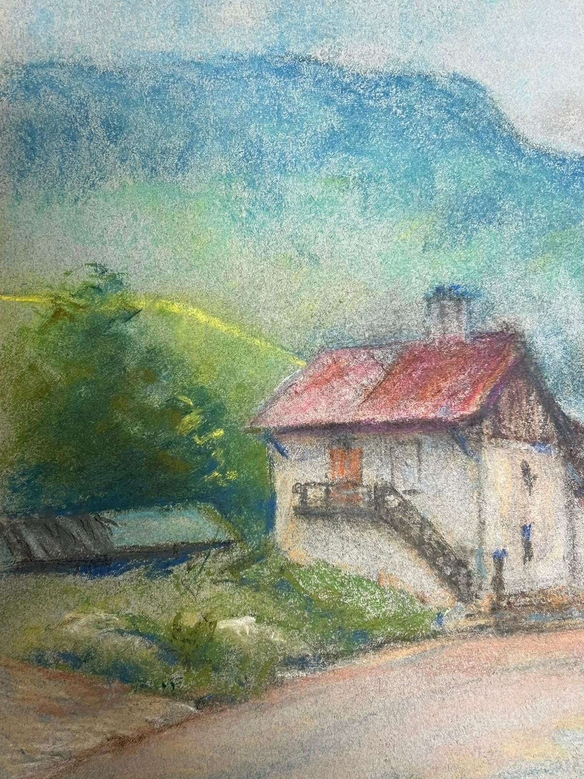 Regine Davidcharming Village Road Leading To A Rustic House With Red Roof And Stone Walls1947 photo Art