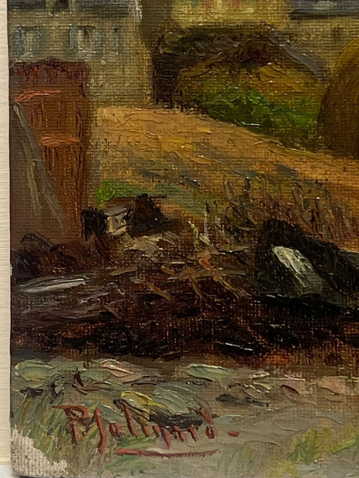 Paul Molinardhaystacks In A French Village Antique French Impressionist Oil Painting1900's photo for sale