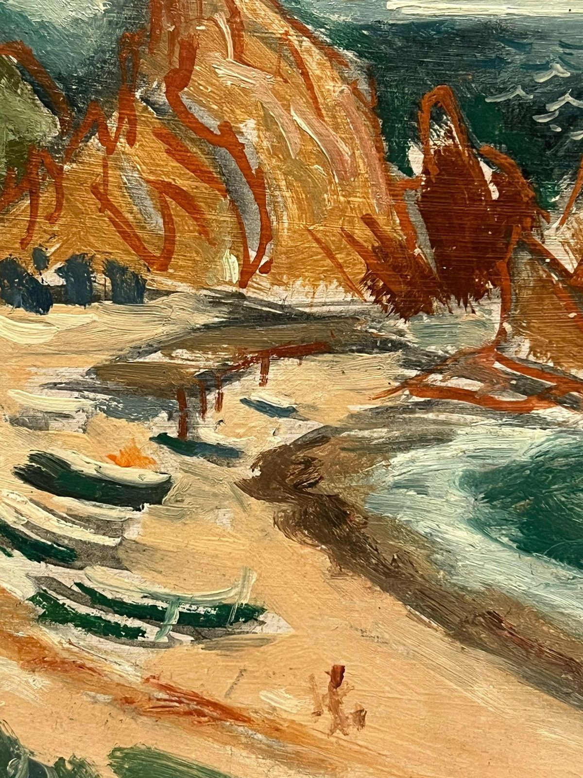 Simon Robertvintage French Post Impressionist Oil Painting Ibiza Rocky Coastline Beach 1954mid 20th Century photo Art