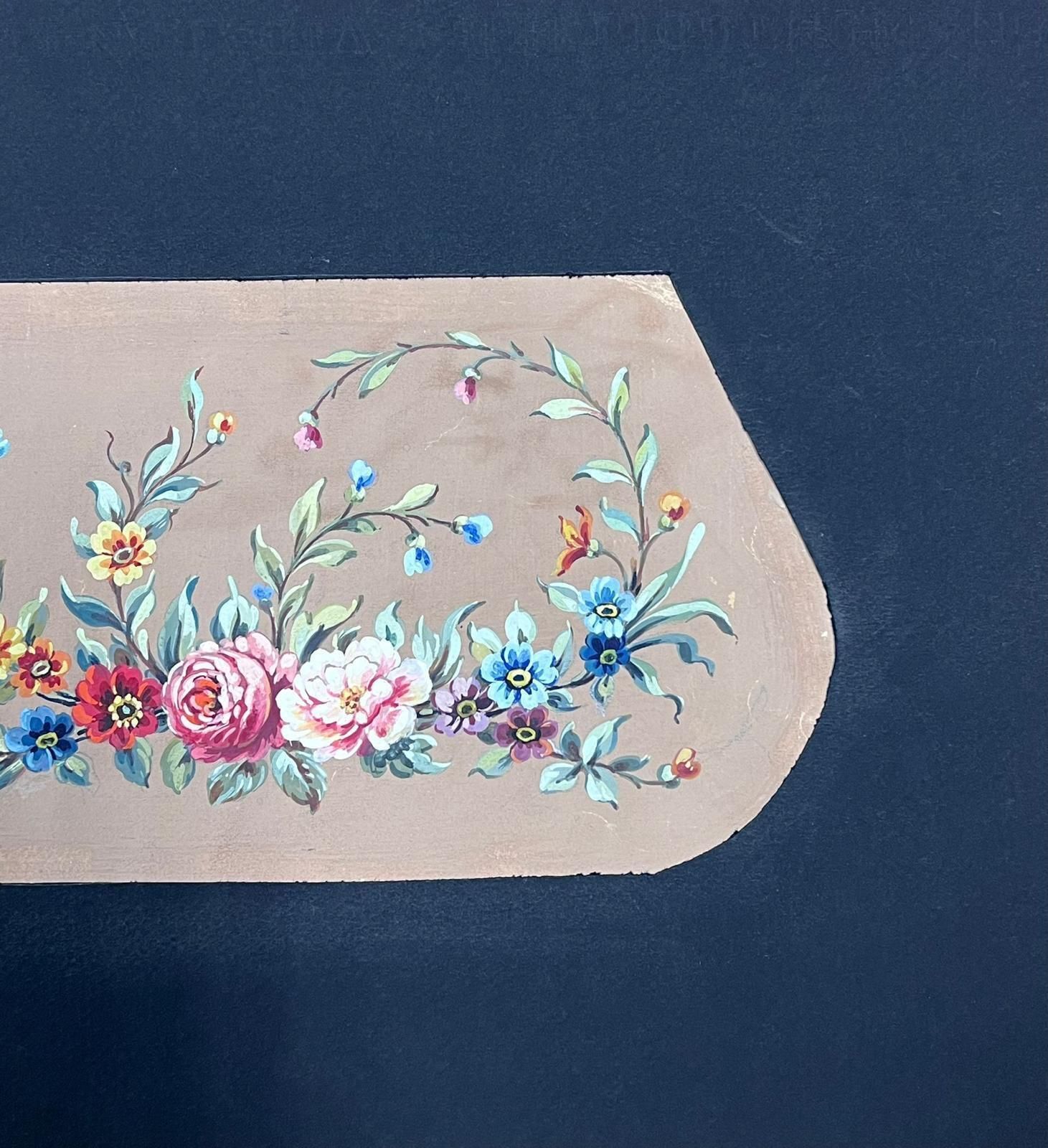 French Schoolelegant Floral Garland With Curved Vines And Colorful Blossoms photo Art