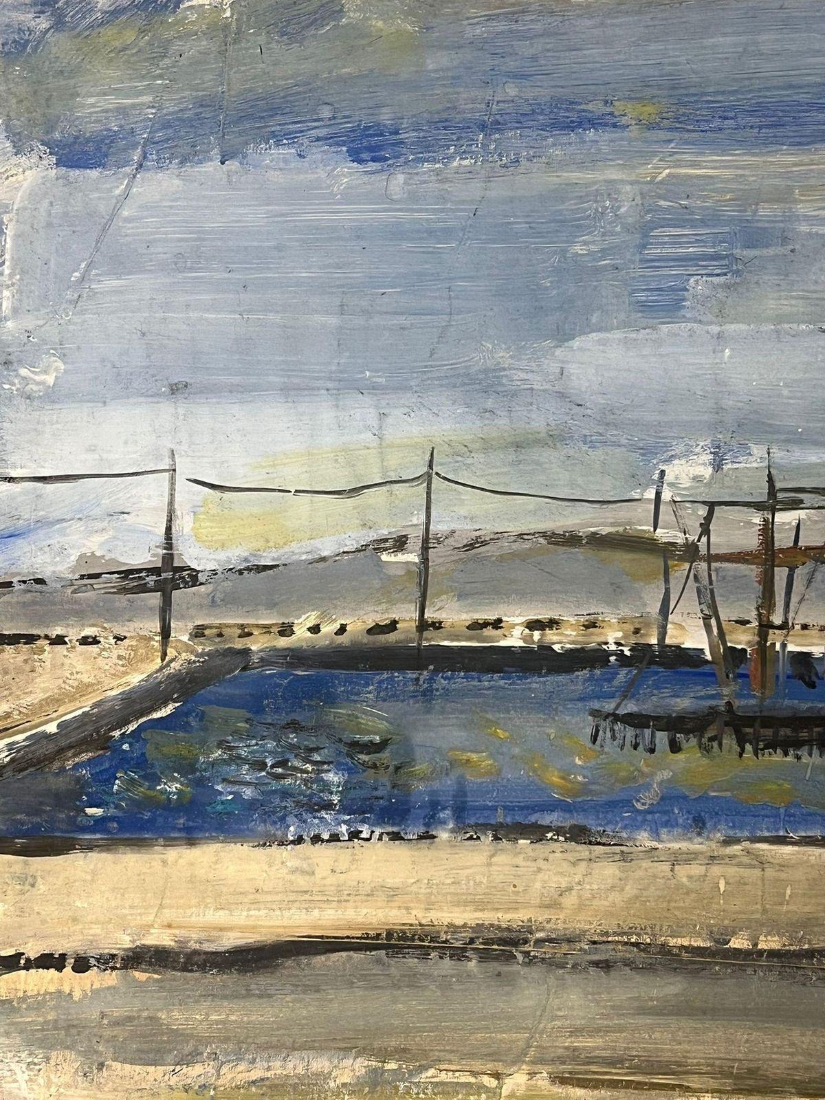 édouard Righetti (1924 2001)french Post Impressionist Oil Contemporary Coastal Scene With Fishing Nets1960’s photo buy