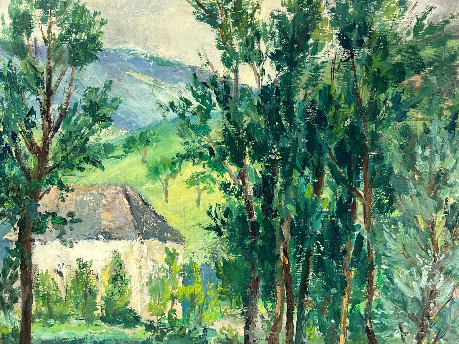 Regine Davidlush Green Landscape With Tall Trees Framing A Quaint Country House1950's photo furniture