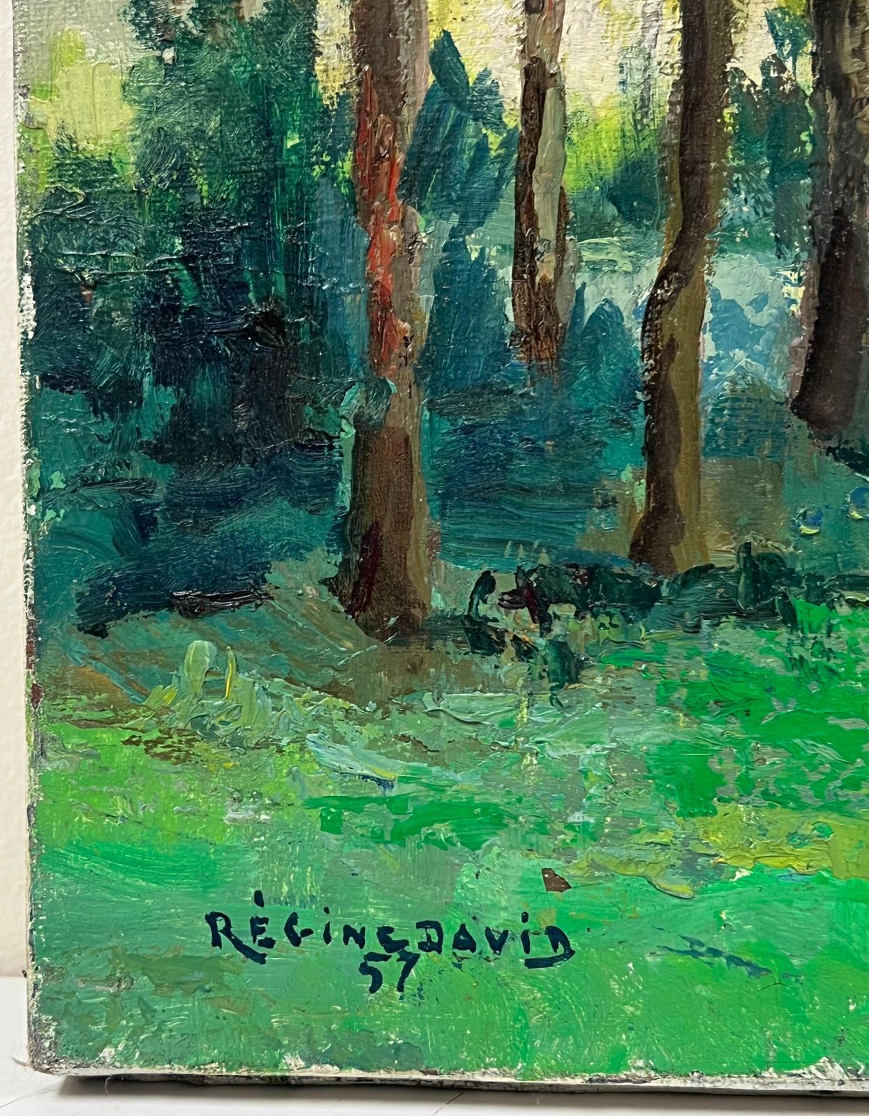 Regine Davidlush Green Landscape With Tall Trees Framing A Quaint Country House1950's photo vintage