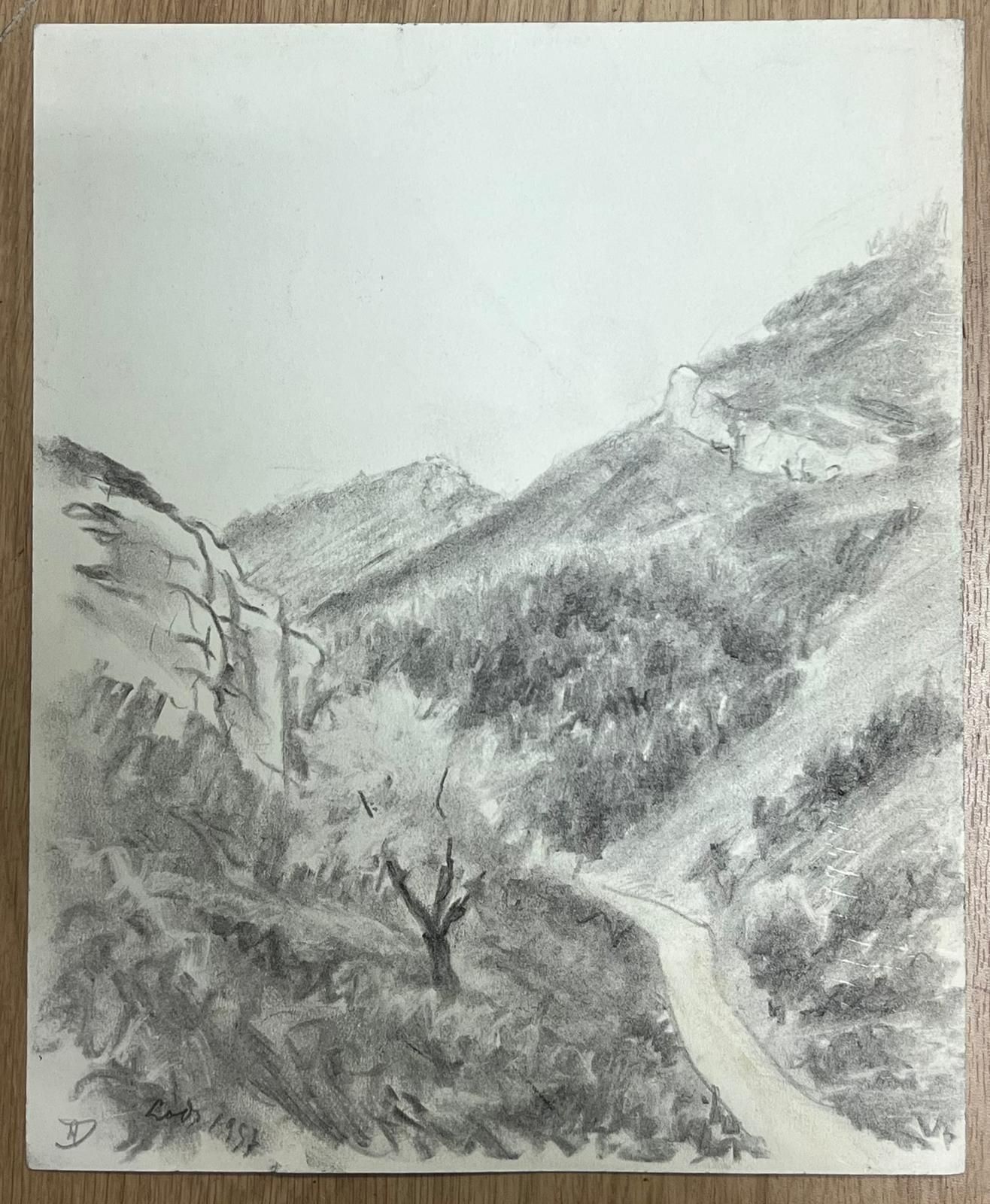 Regine Davidmountainous Landscape With Winding Path Atmospheric Black & White Drawing1957 photo furniture