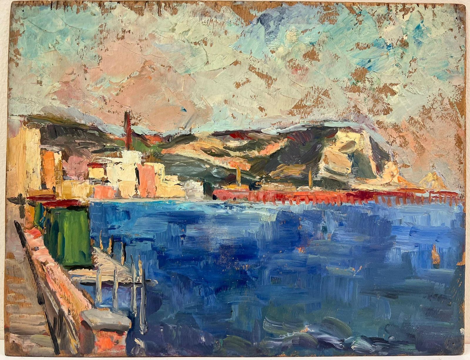 Regine Davidvibrant Coastal Scene Serene Bright Blue Harbor Landscape1950's photo furniture