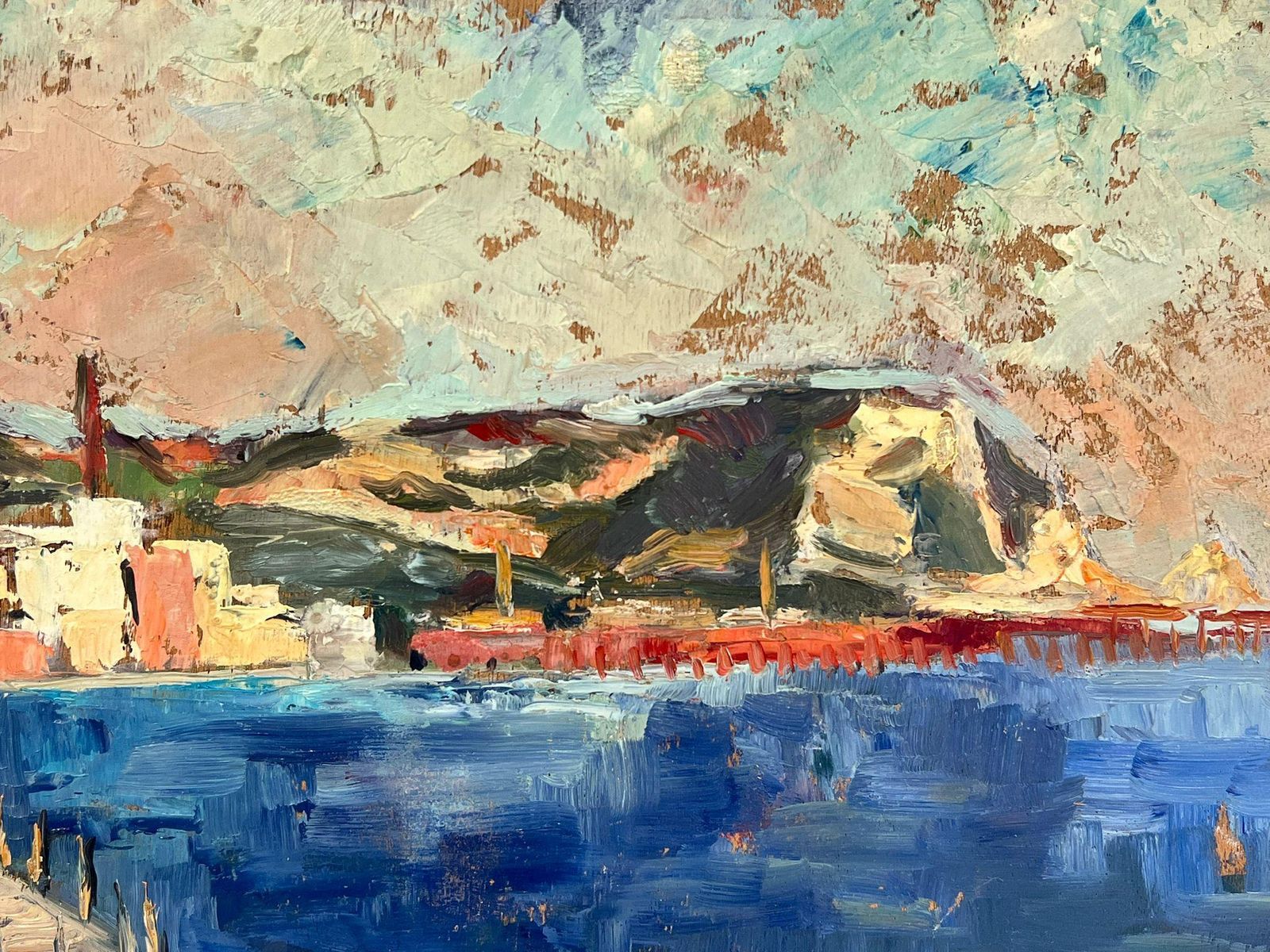 Regine Davidvibrant Coastal Scene Serene Bright Blue Harbor Landscape1950's photo 606.0