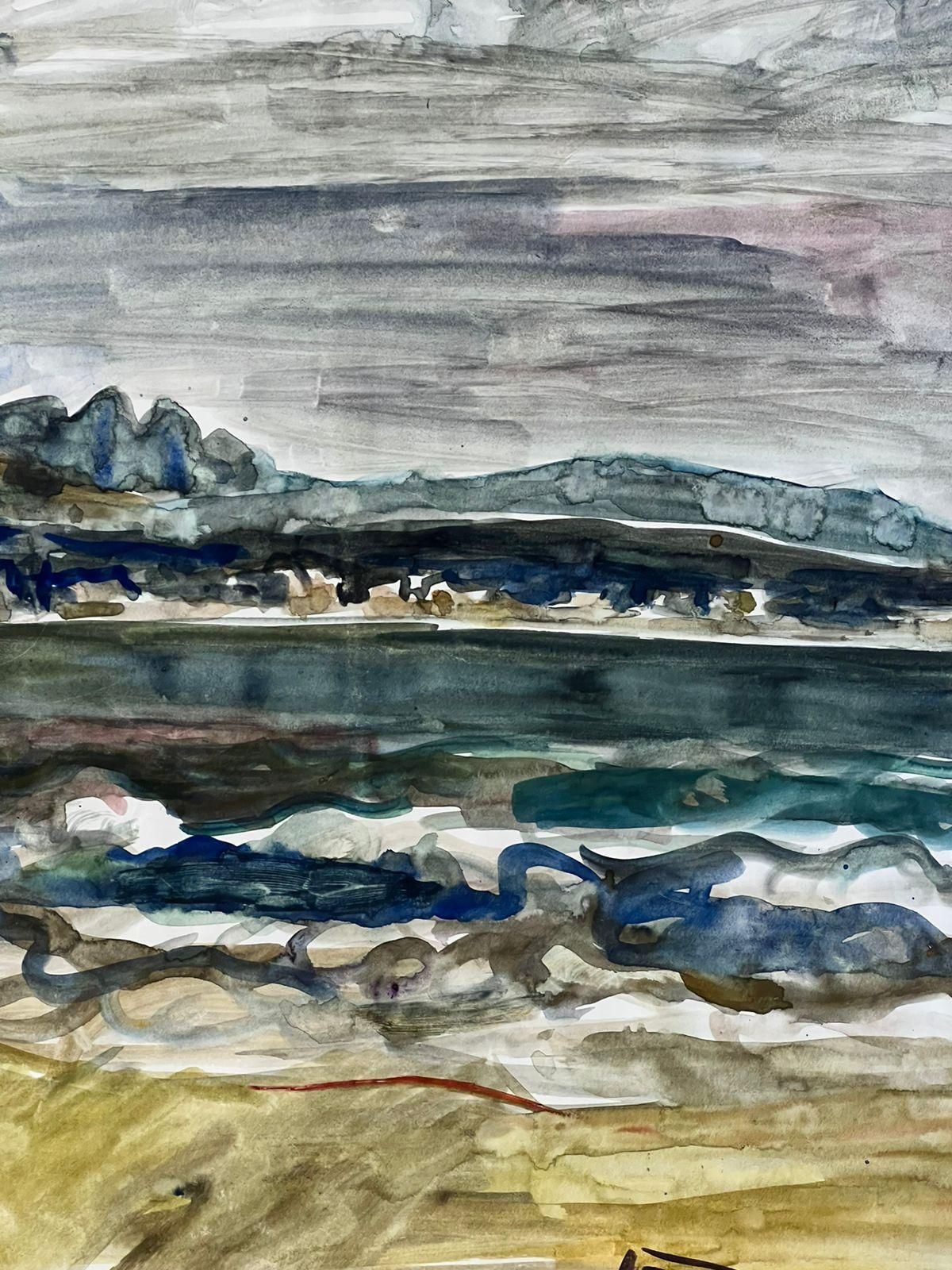 édouard Righetti (1924 2001)moody Coastal Landscape With Rolling Waves And Overcast Sky Watercolour1950's photo for sale