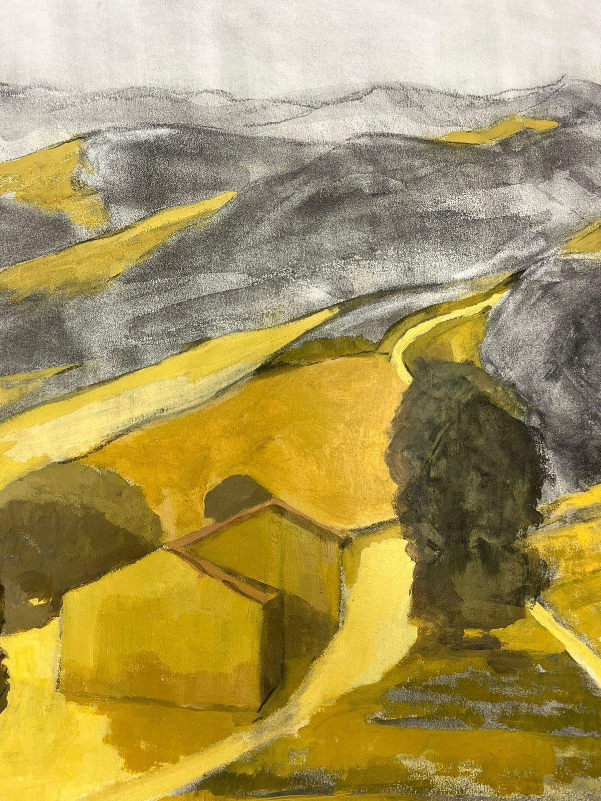 Jill Jacksonmodernist Landscape In Earthy Yellow And Gray Tones Featuring Rolling Hills photo 475.0