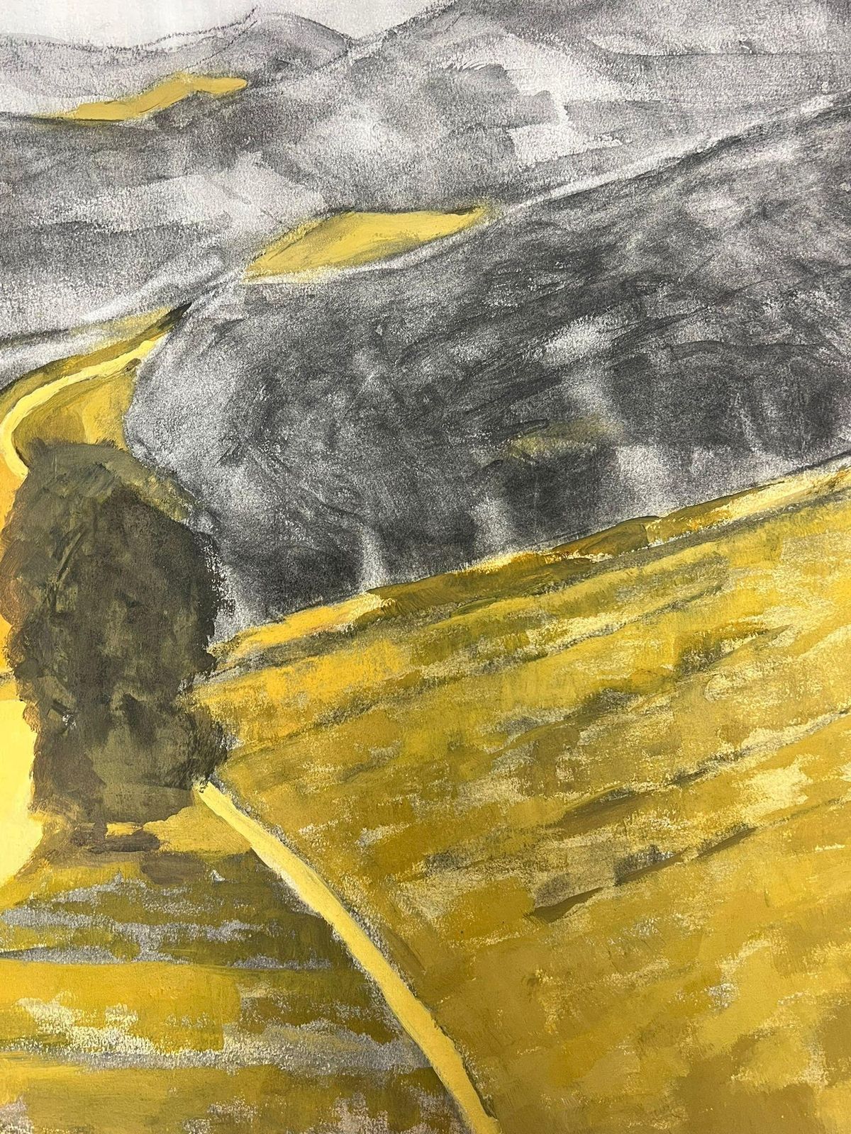 Jill Jacksonmodernist Landscape In Earthy Yellow And Gray Tones Featuring Rolling Hills photo vinterior