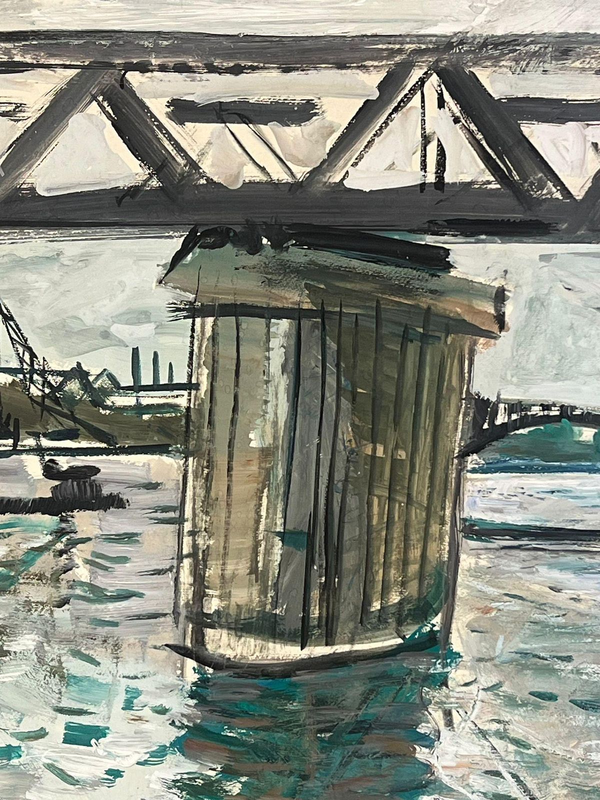 édouard Righetti (1924 2001)architectural Bridge Scene With Reflections On Water Featuring Boats1950's photo vinterior