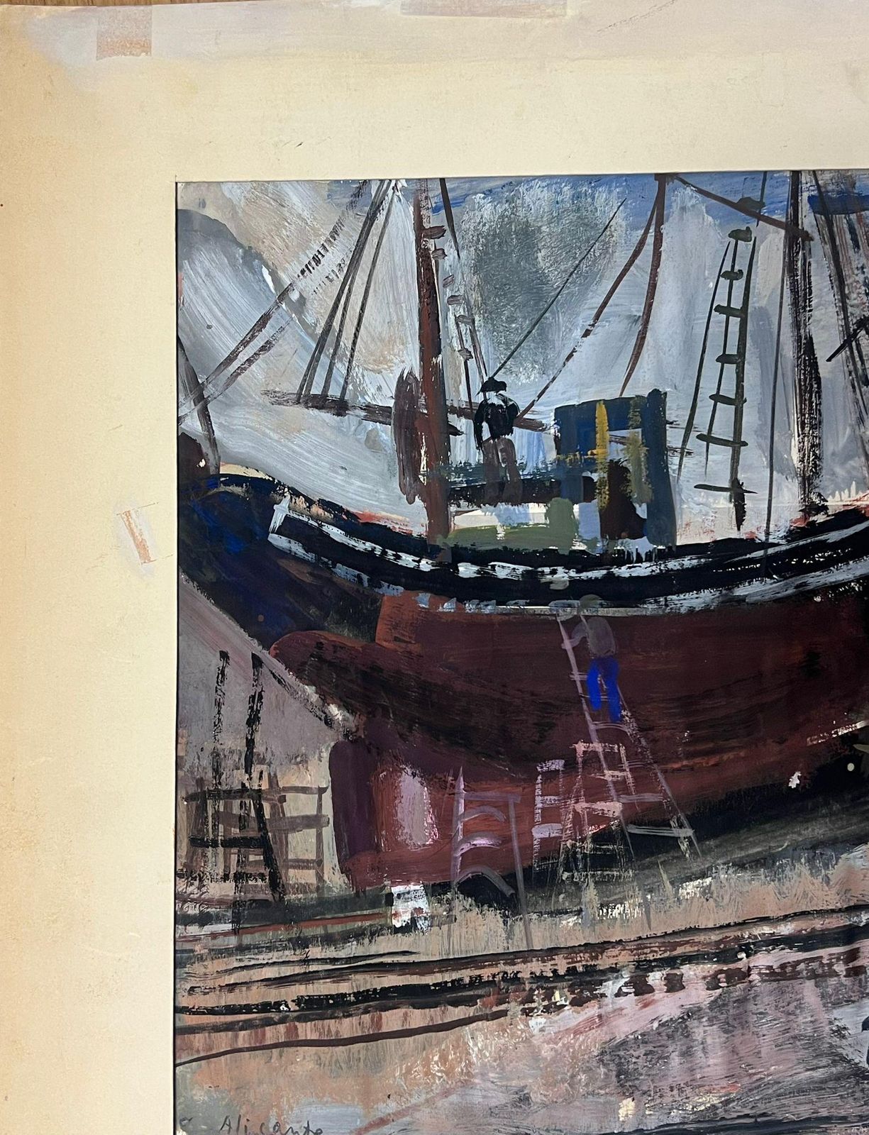 édouard Righetti (1924 2001)french Post Impressionist Oil Maritime Scene With Docked Fishing Boats1960’s photo Art