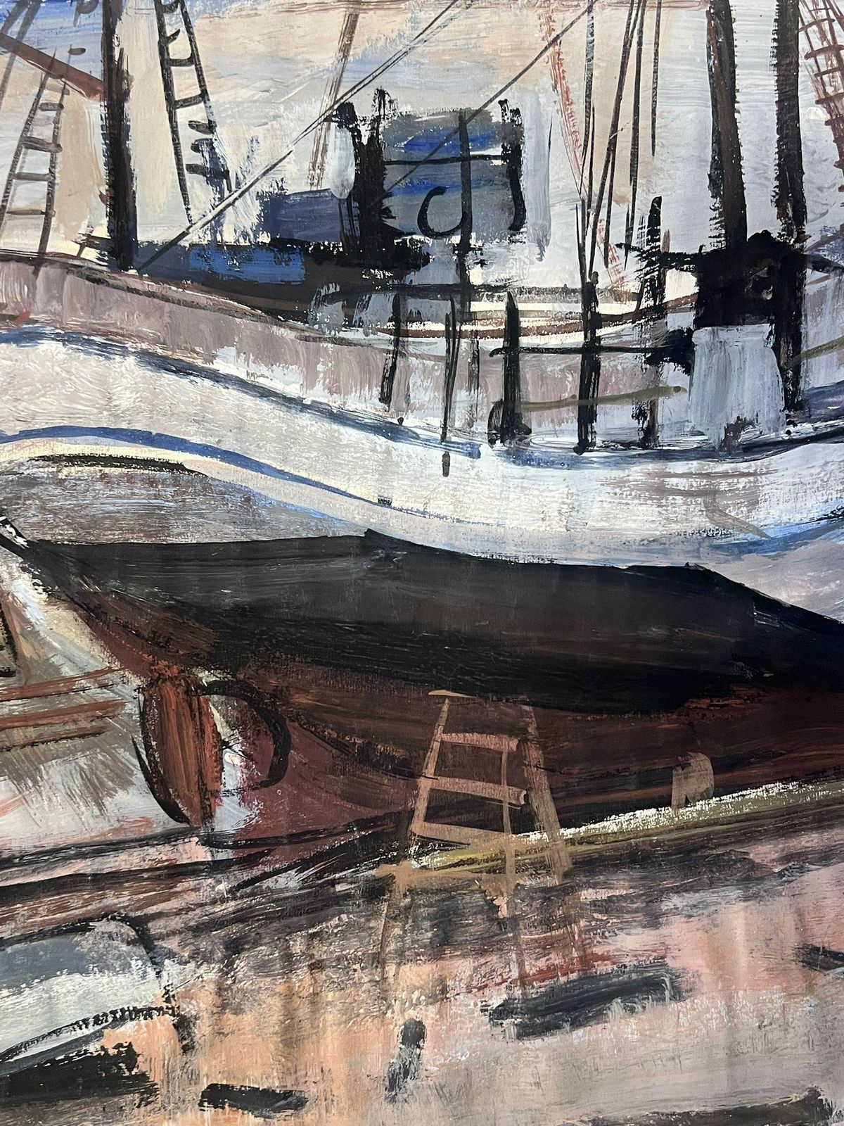 édouard Righetti (1924 2001)french Post Impressionist Oil Maritime Scene With Docked Fishing Boats1960’s photo vinterior